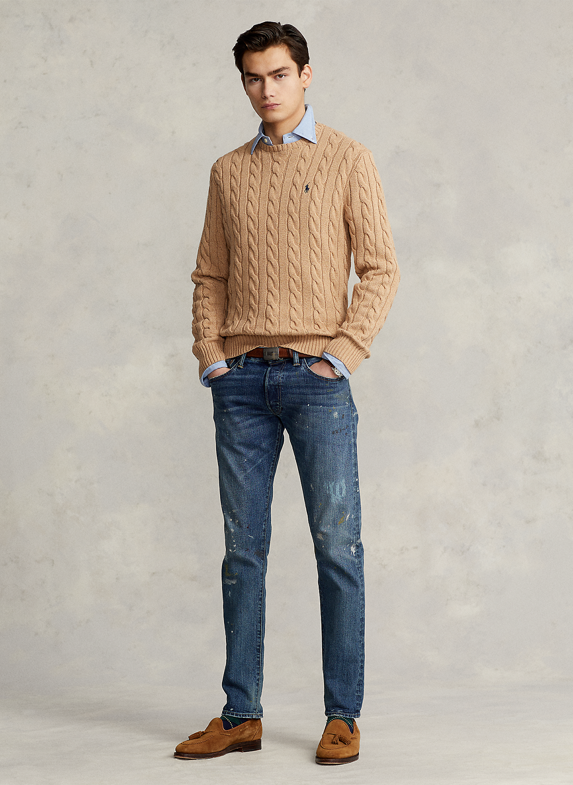 Pull col rond regular-fit en coton POLO RALPH LAUREN Beige