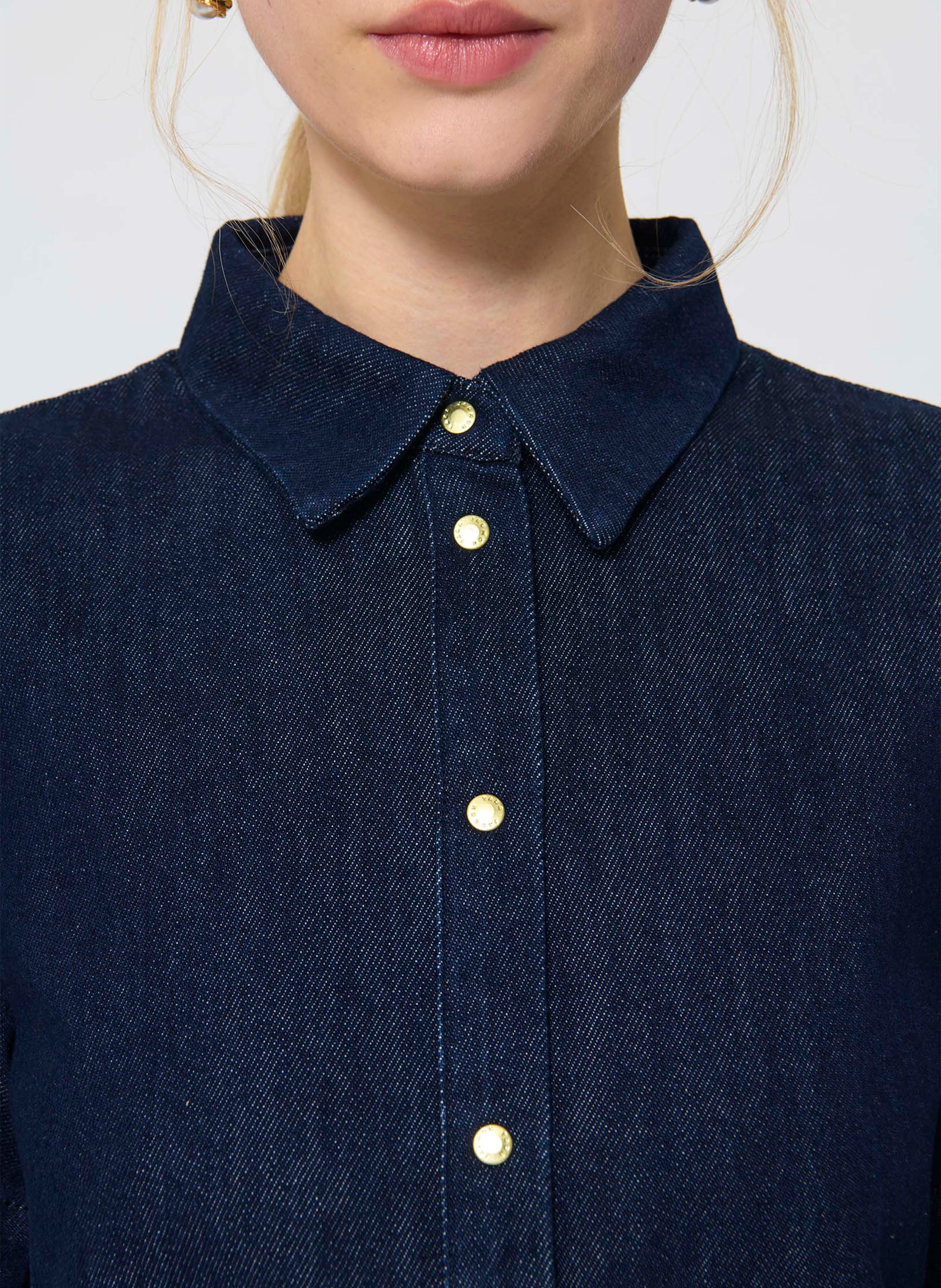 Chemise droite manches courtes en denim brut TARA JARMON Bleu