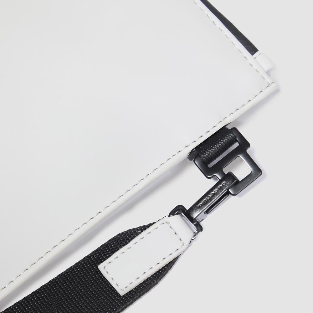 Water-repellent canvas clutch with compartment for iPad® 11 and pocket for AirPods® PIQUADRO White