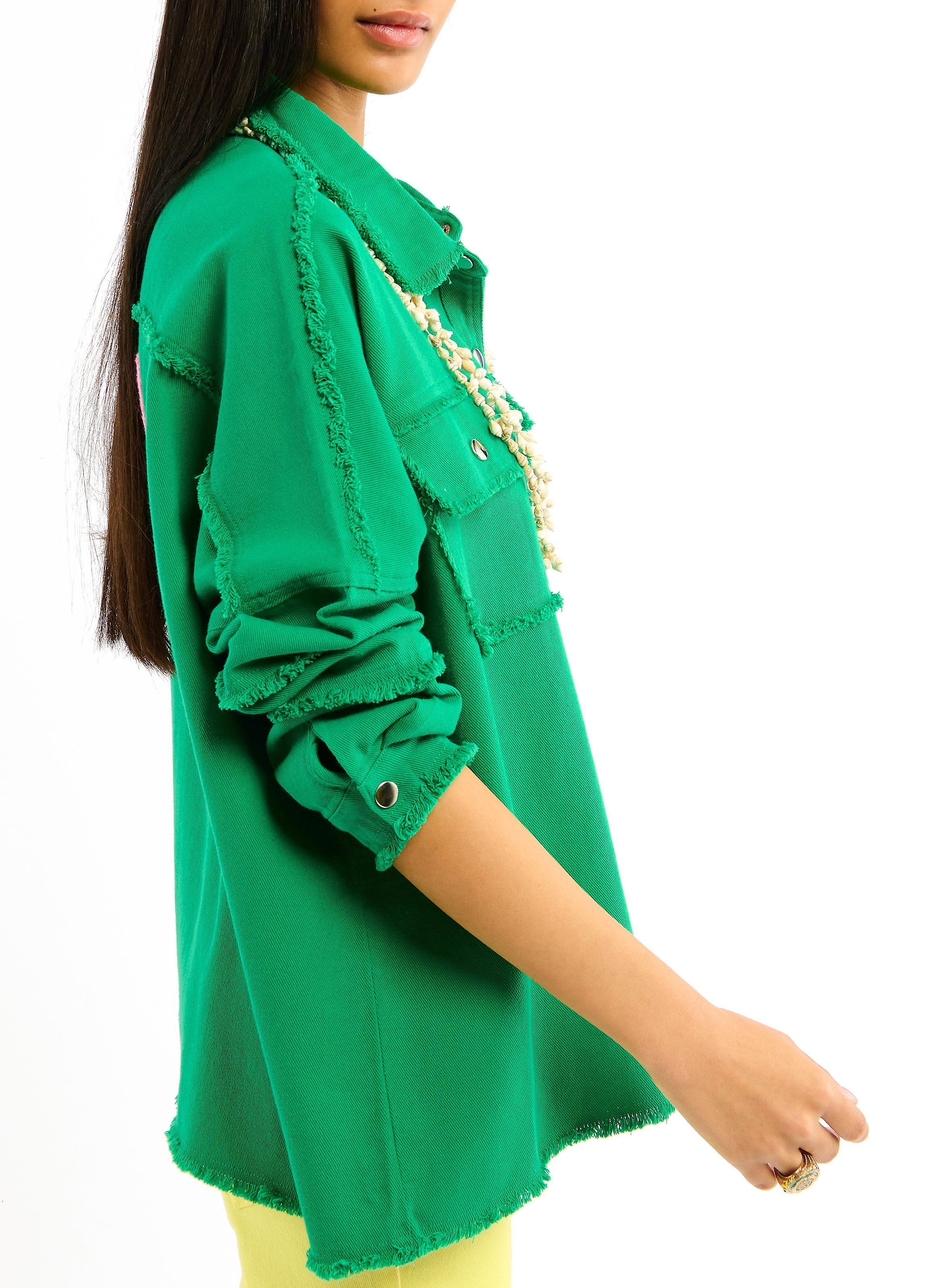 Straight cotton jacket with classic collar WILD Green