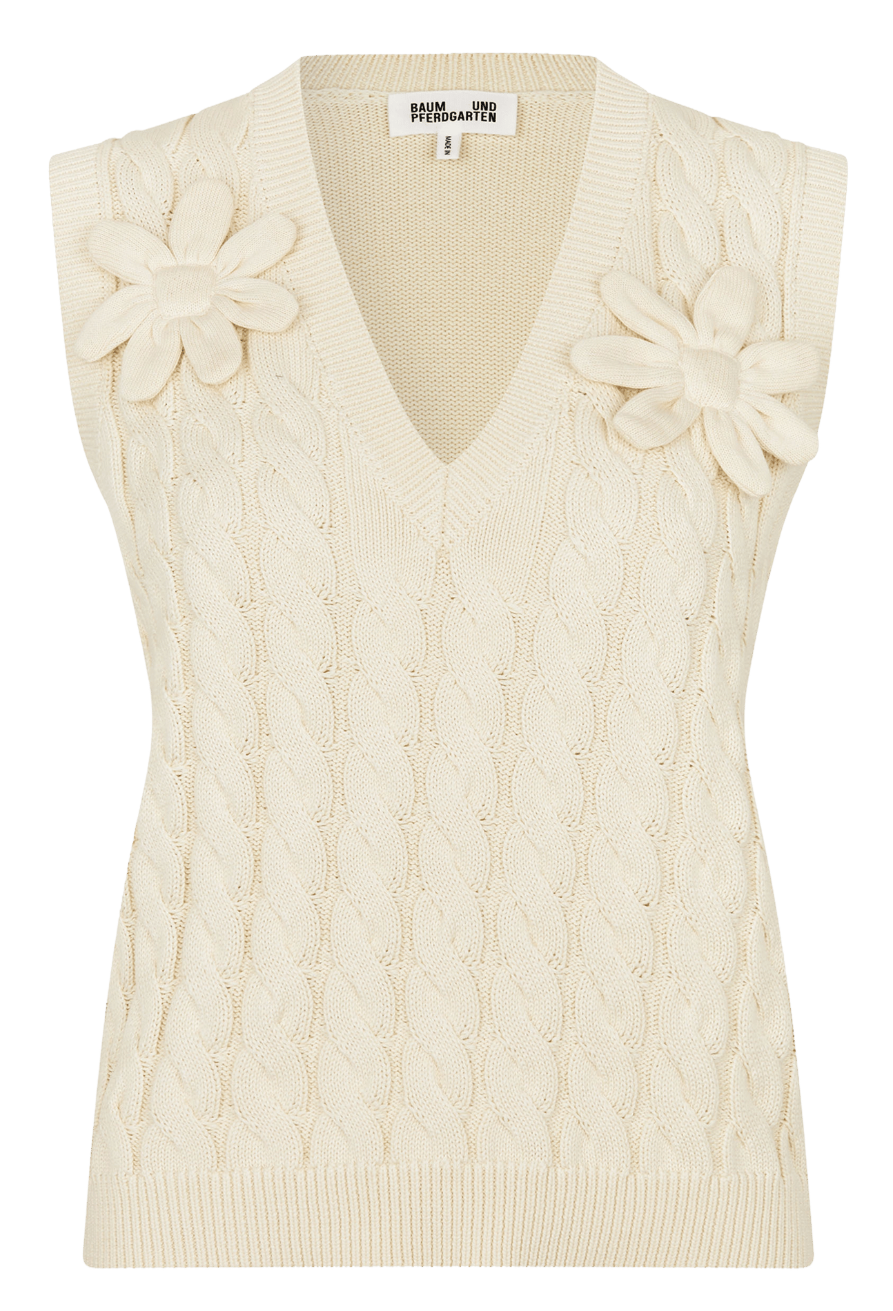 Sleeveless straight V-neck cotton sweater BAUM UND PFERDGARTEN Beige