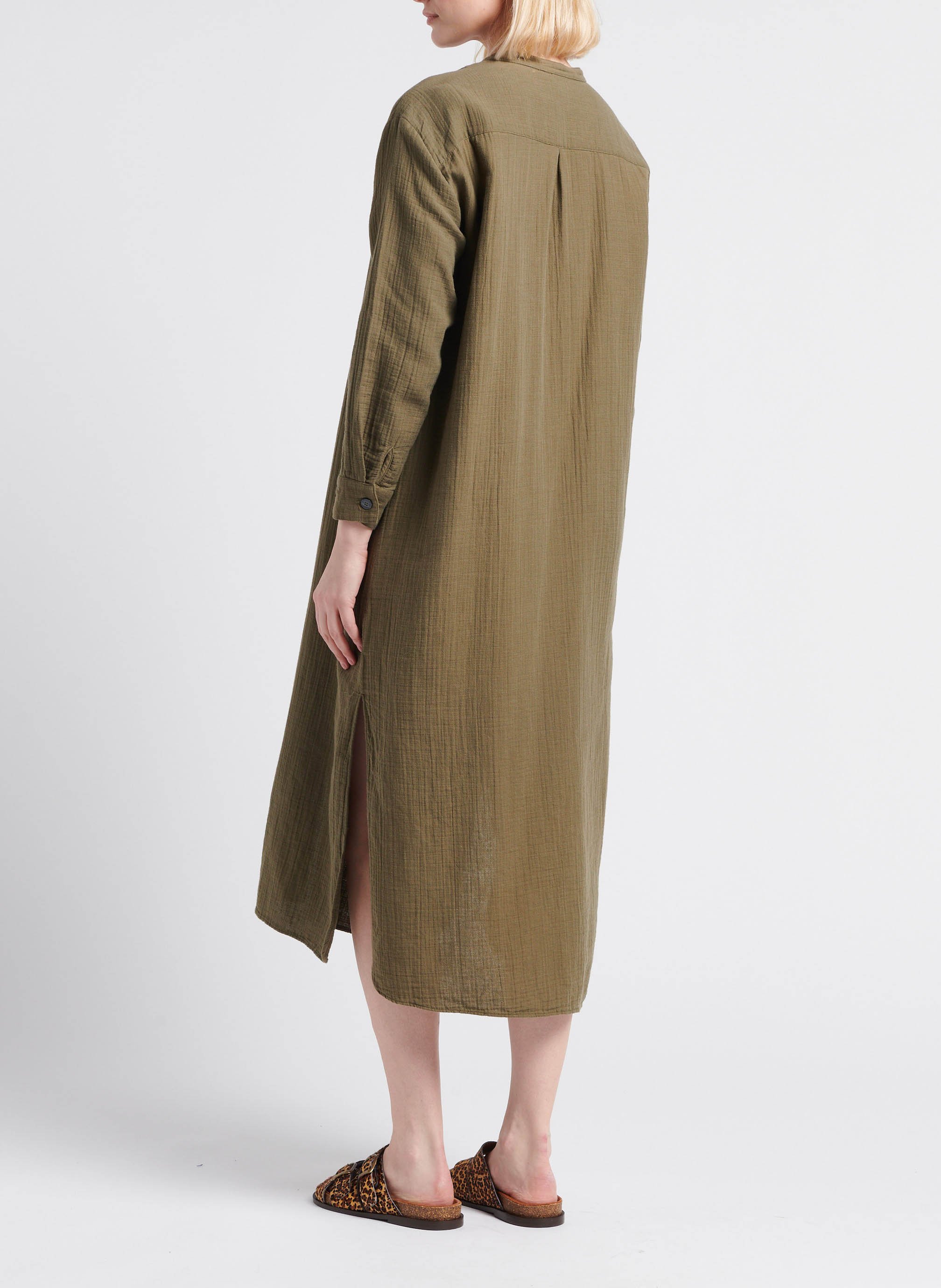 Robe midi col rond en coton  BONTON Kaki