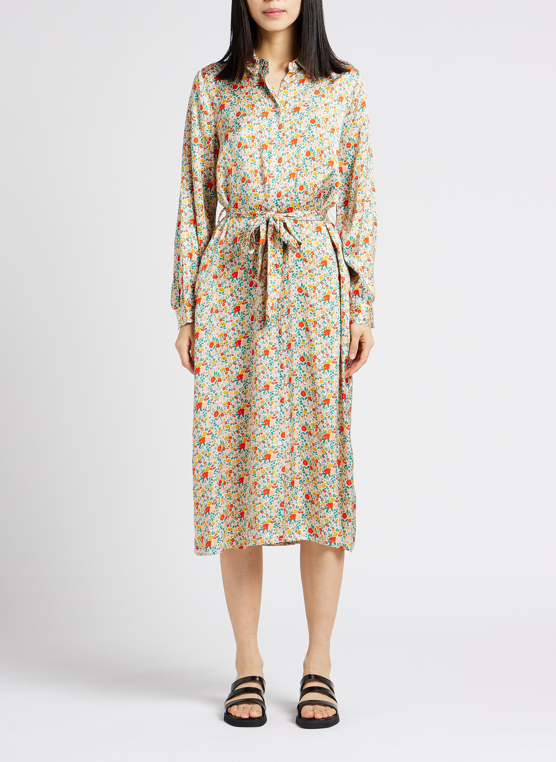 Maxikleid mit klassischem Kragen und Blumenprint OBJECT Beige