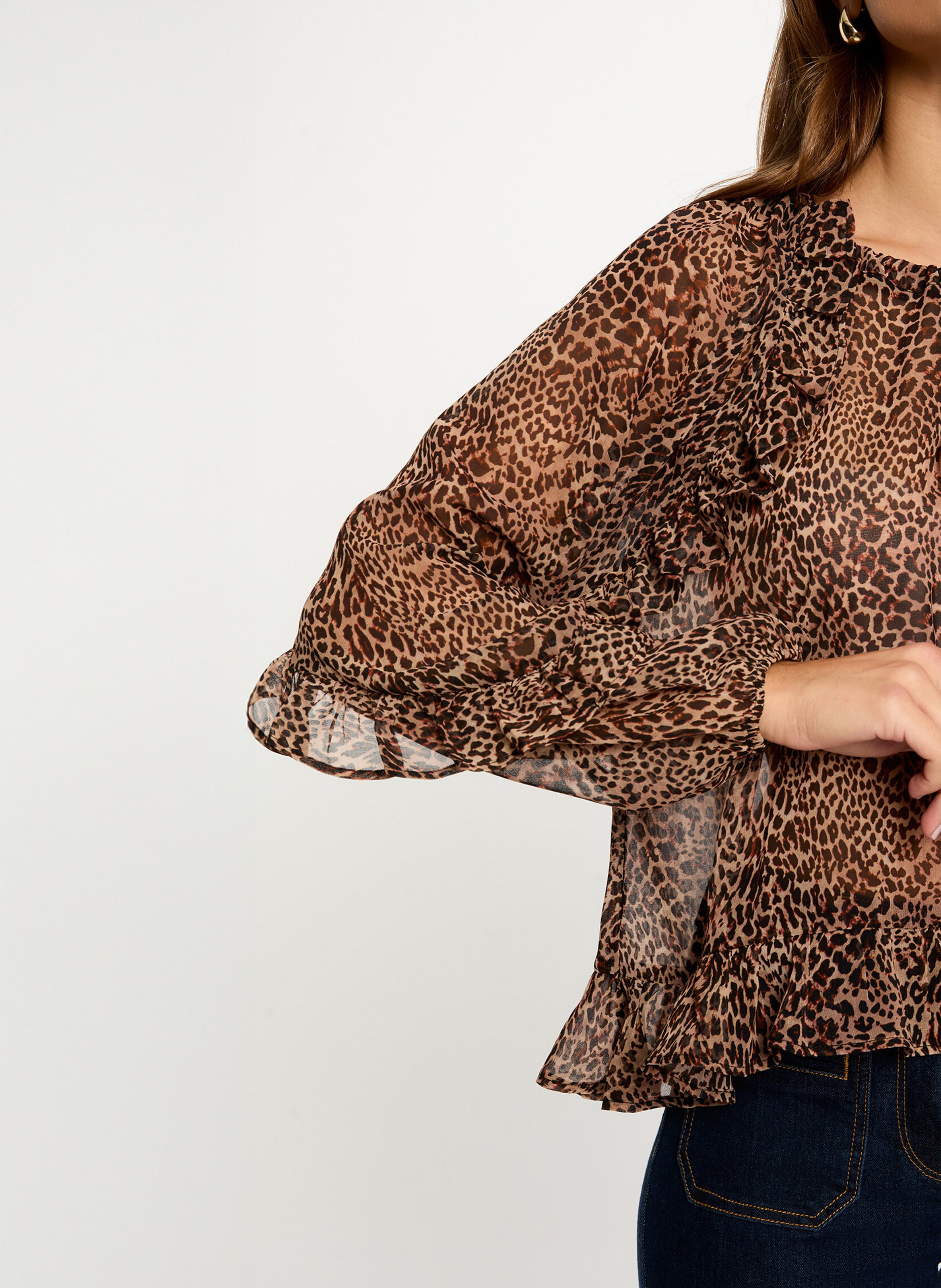 Flowy Leopard Print Ruffle Blouse MORGAN Multicolored