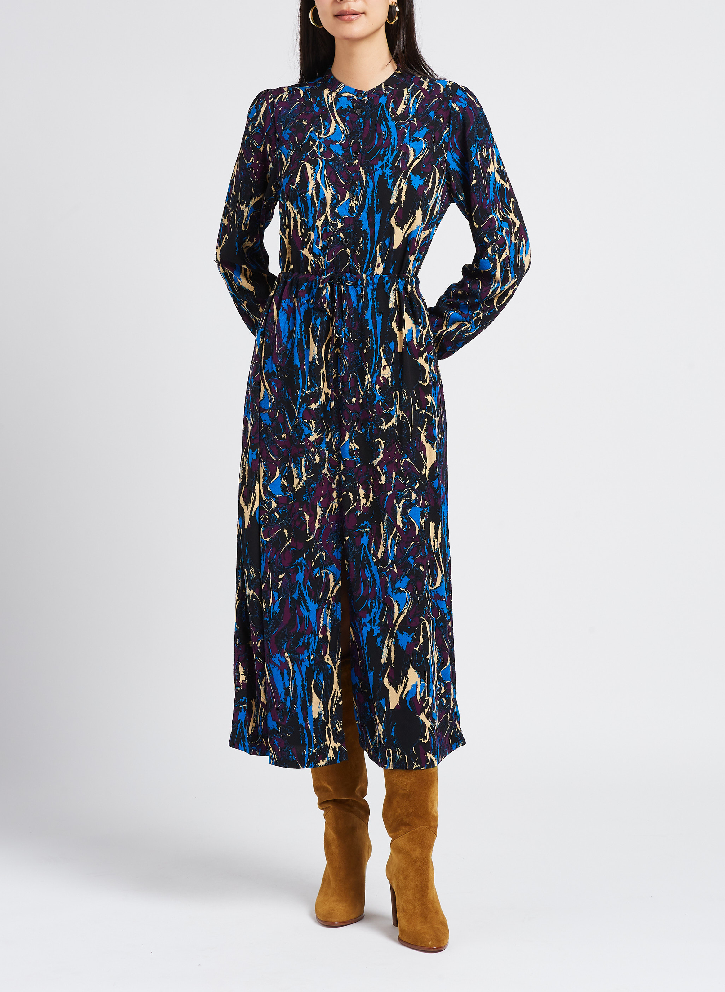 Long printed round-neck dress VILA Black