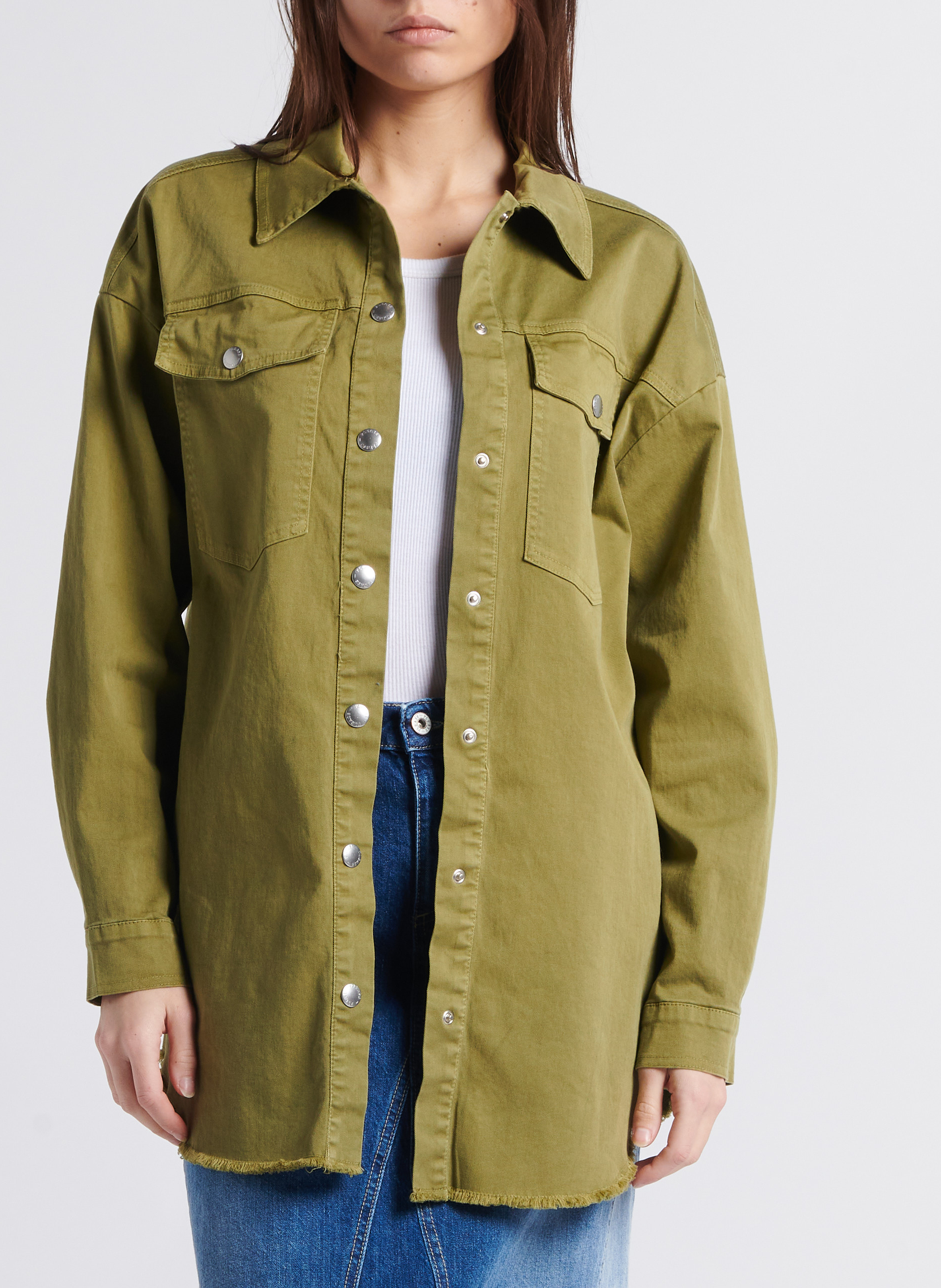 Veste longue col classique  PLEASE Kaki