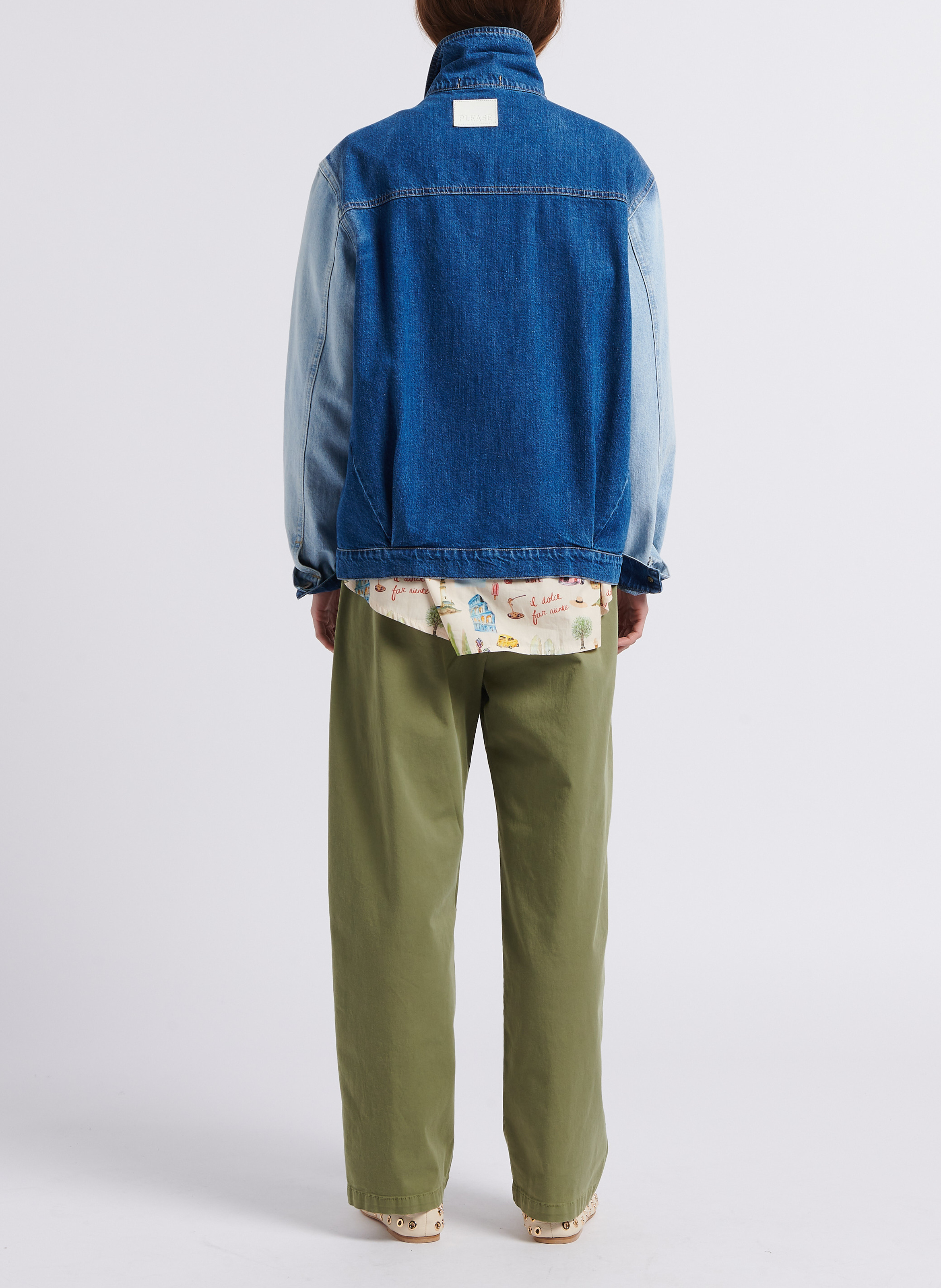 Gerade geschnittene Baumwolljacke mit klassischem Kragen PLEASE Blau