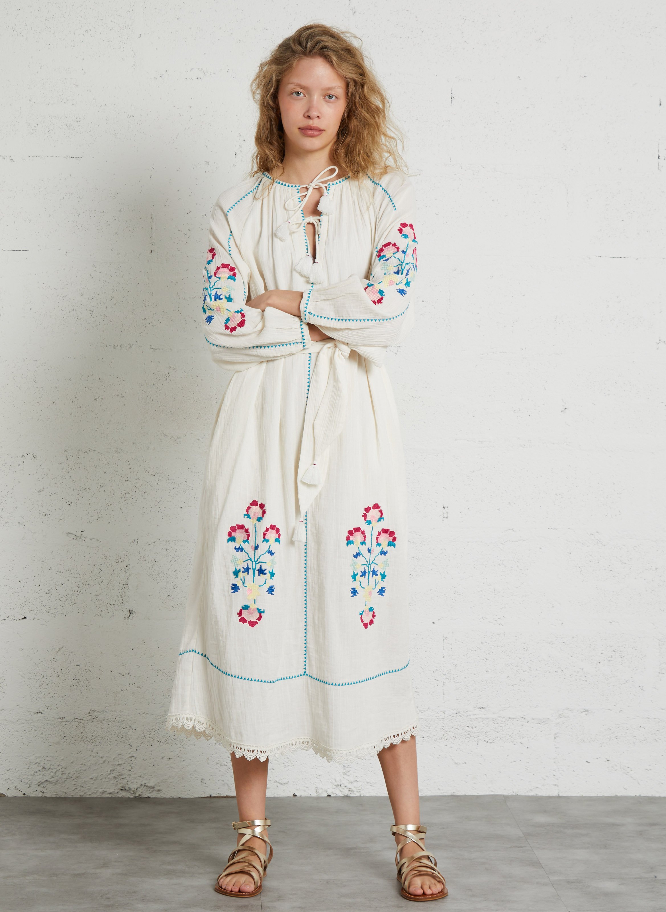 Embroidered organic cotton midi dress LOUISE MISHA White