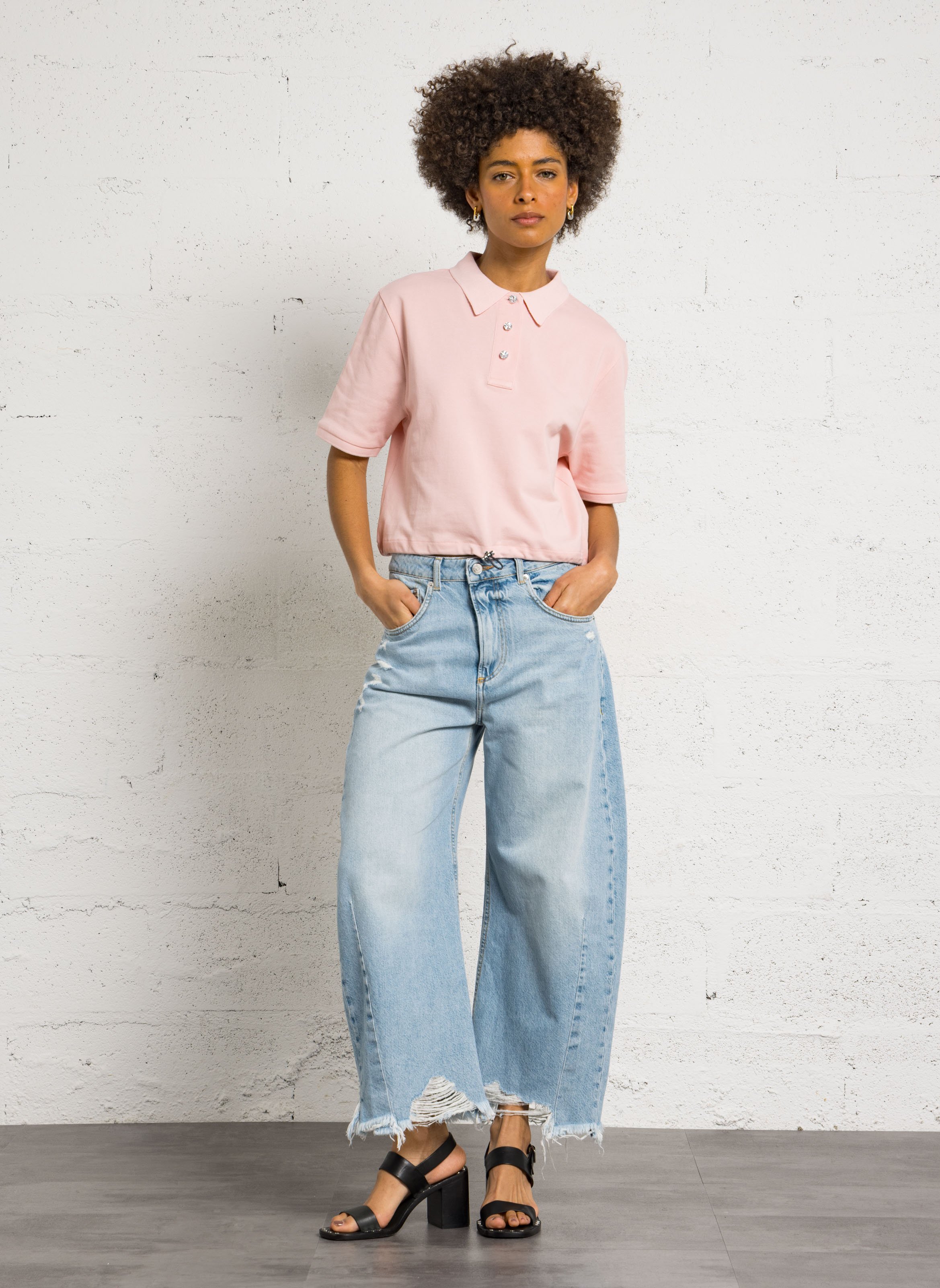 Weite High Waist Jeans aus Baumwoll-Mix BERENICE Blau