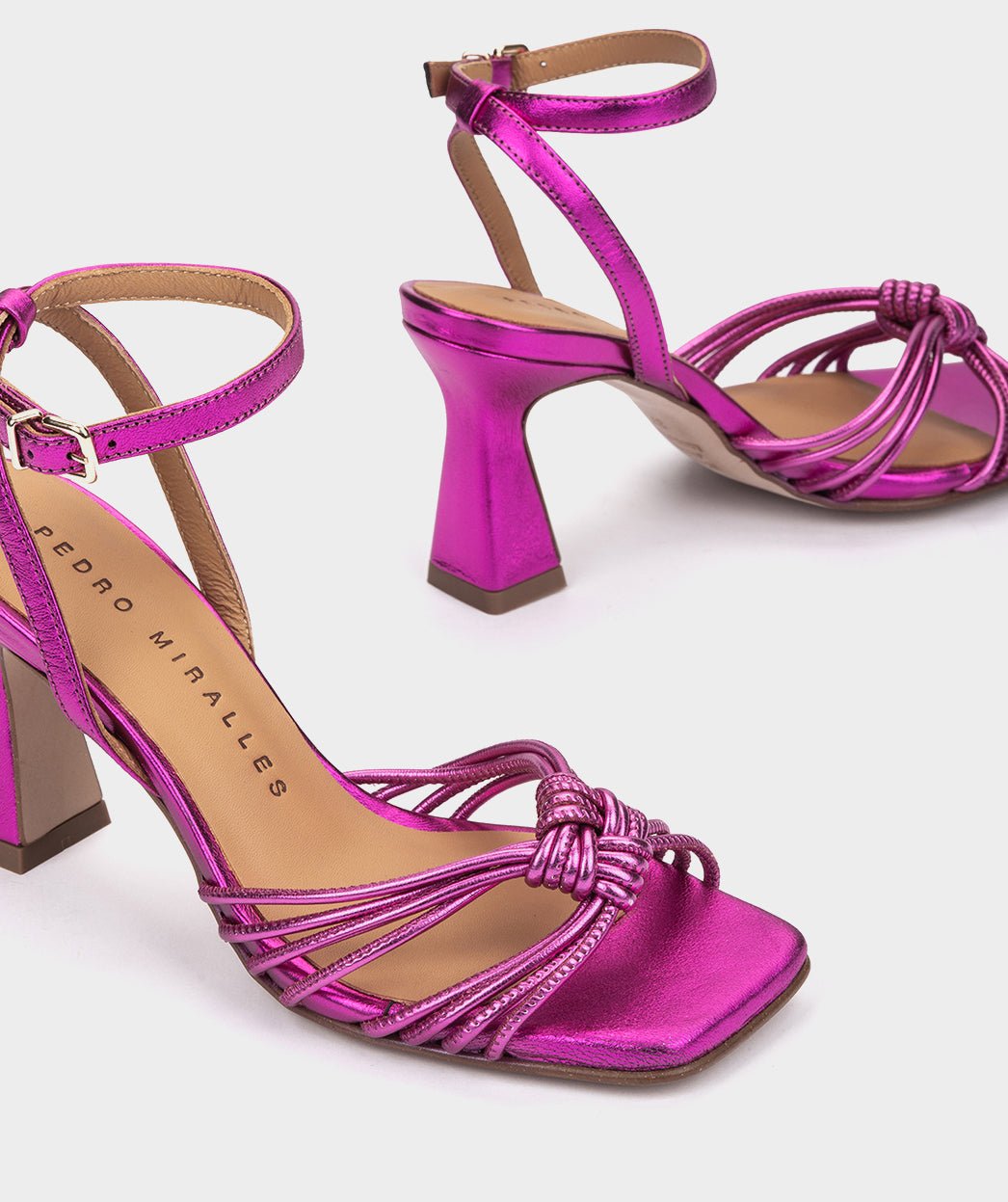 Metallic leather high heel sandals. PEDRO MIRALLES Pink