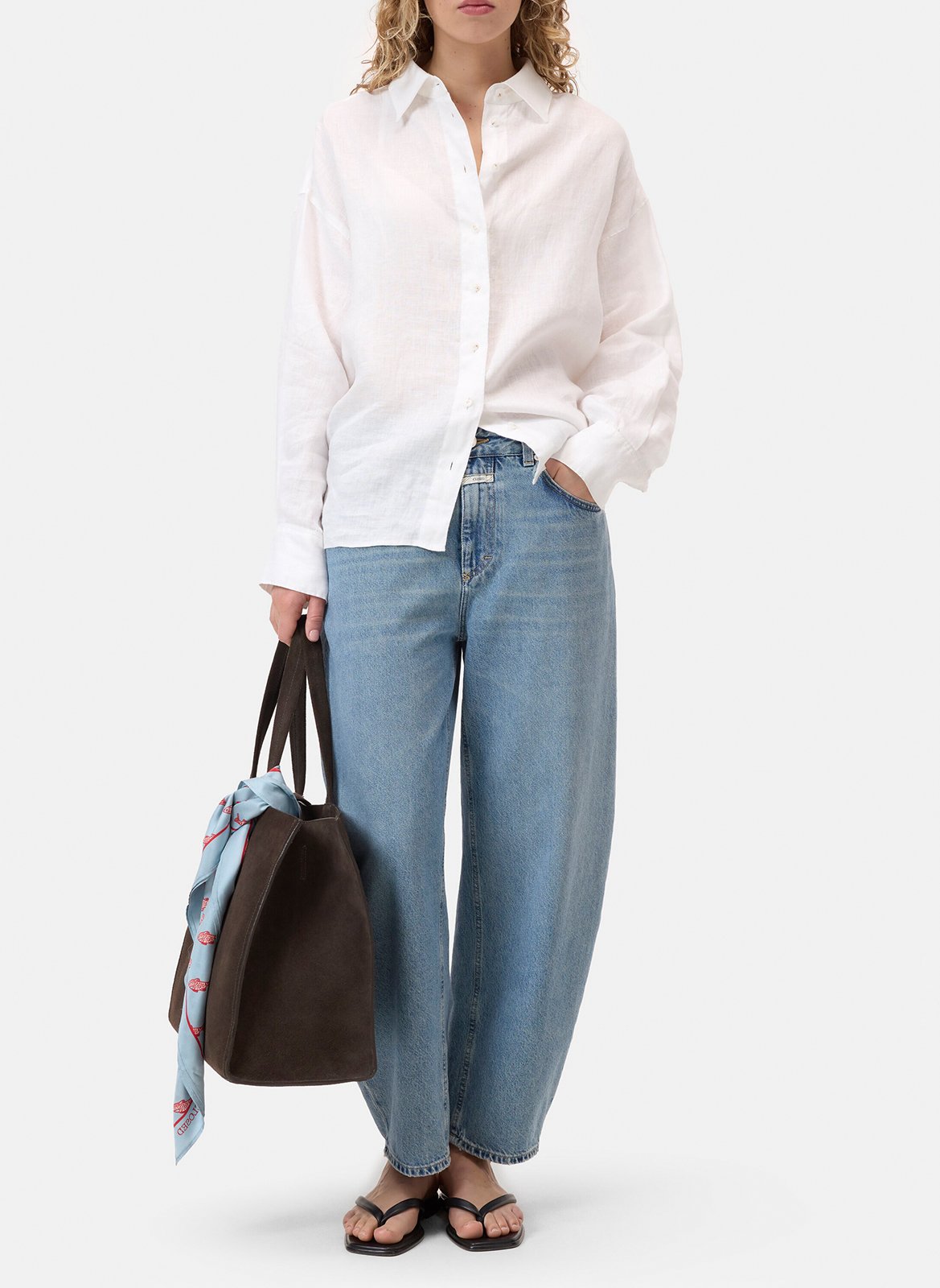 Straight linen shirt with classic collar CLOSED White