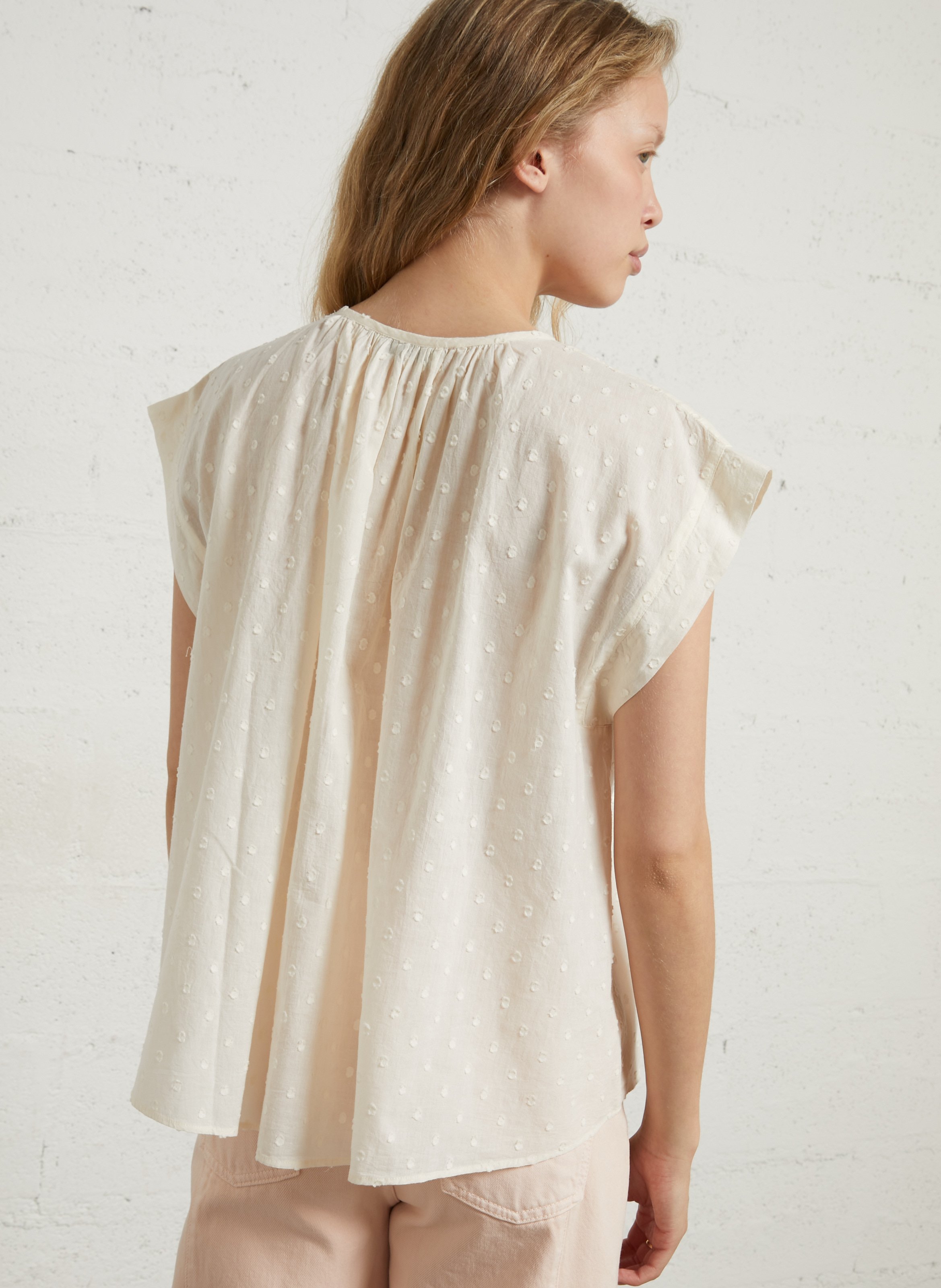 Weit geschnittenes Baumwoll-Top mit Rundhalsausschnitt BELLEPIECE Beige