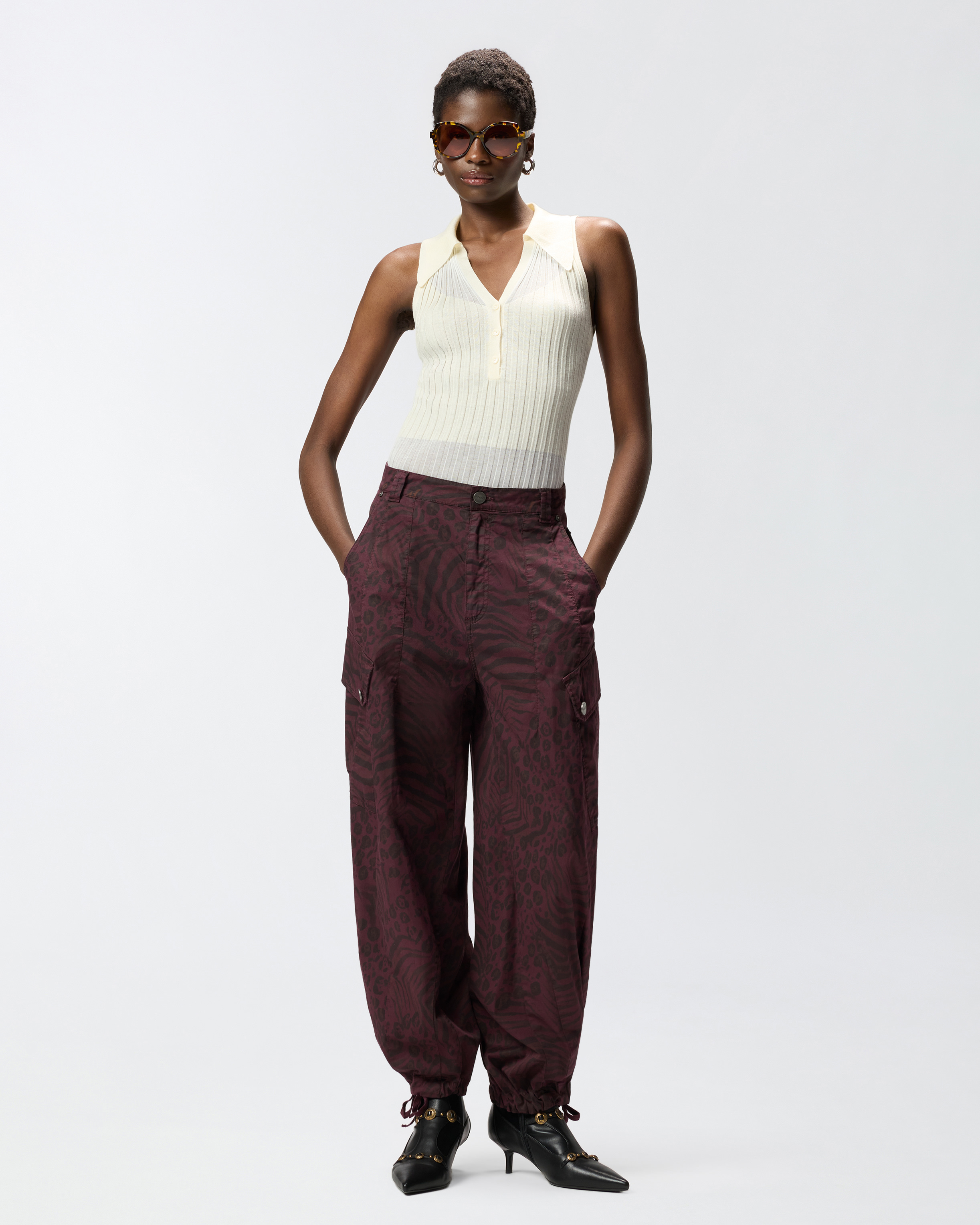 Débardeur style polo en maille côtelée PINKO Blanc