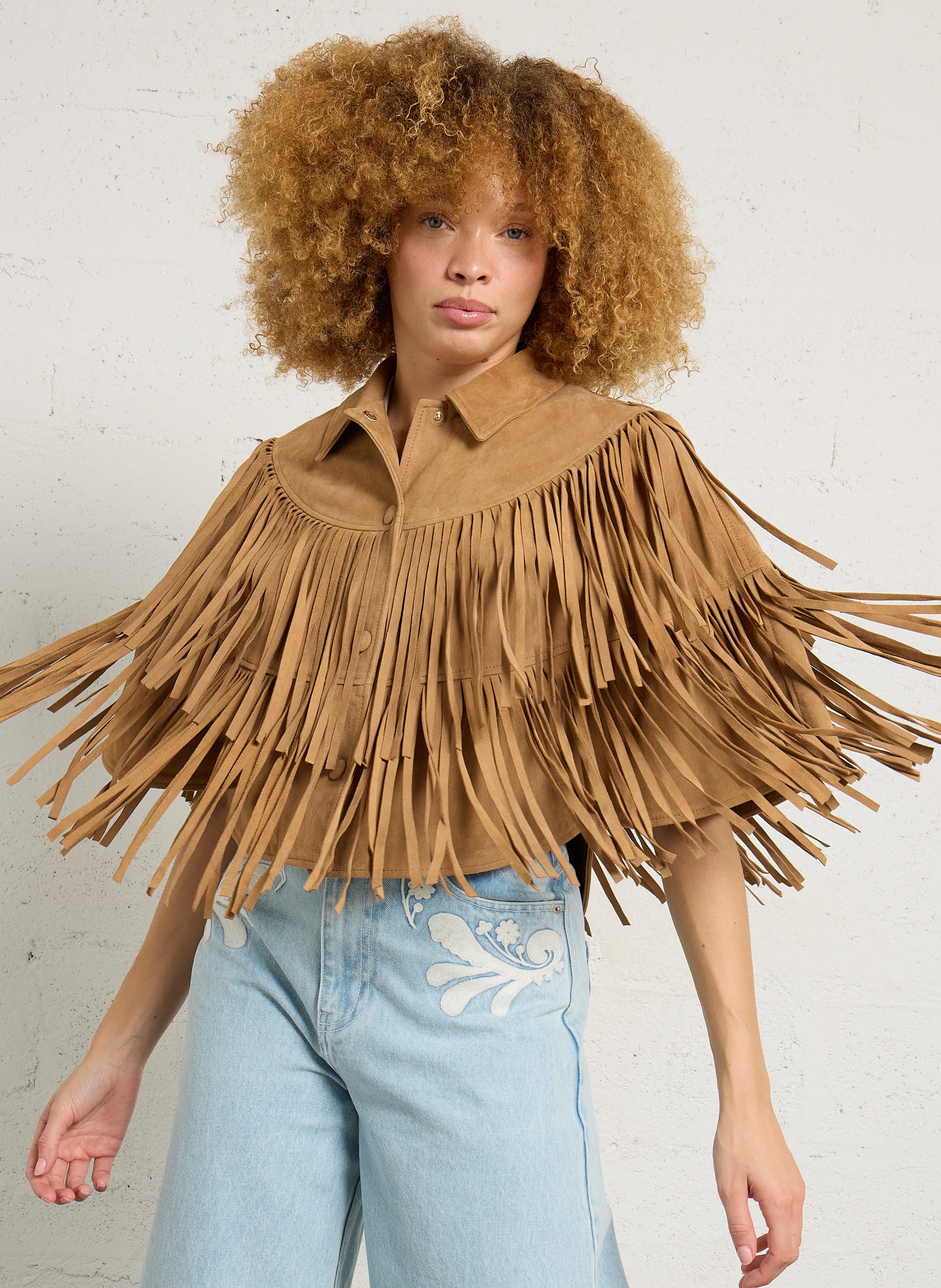 Veste col classique en cuir BERENICE Marron