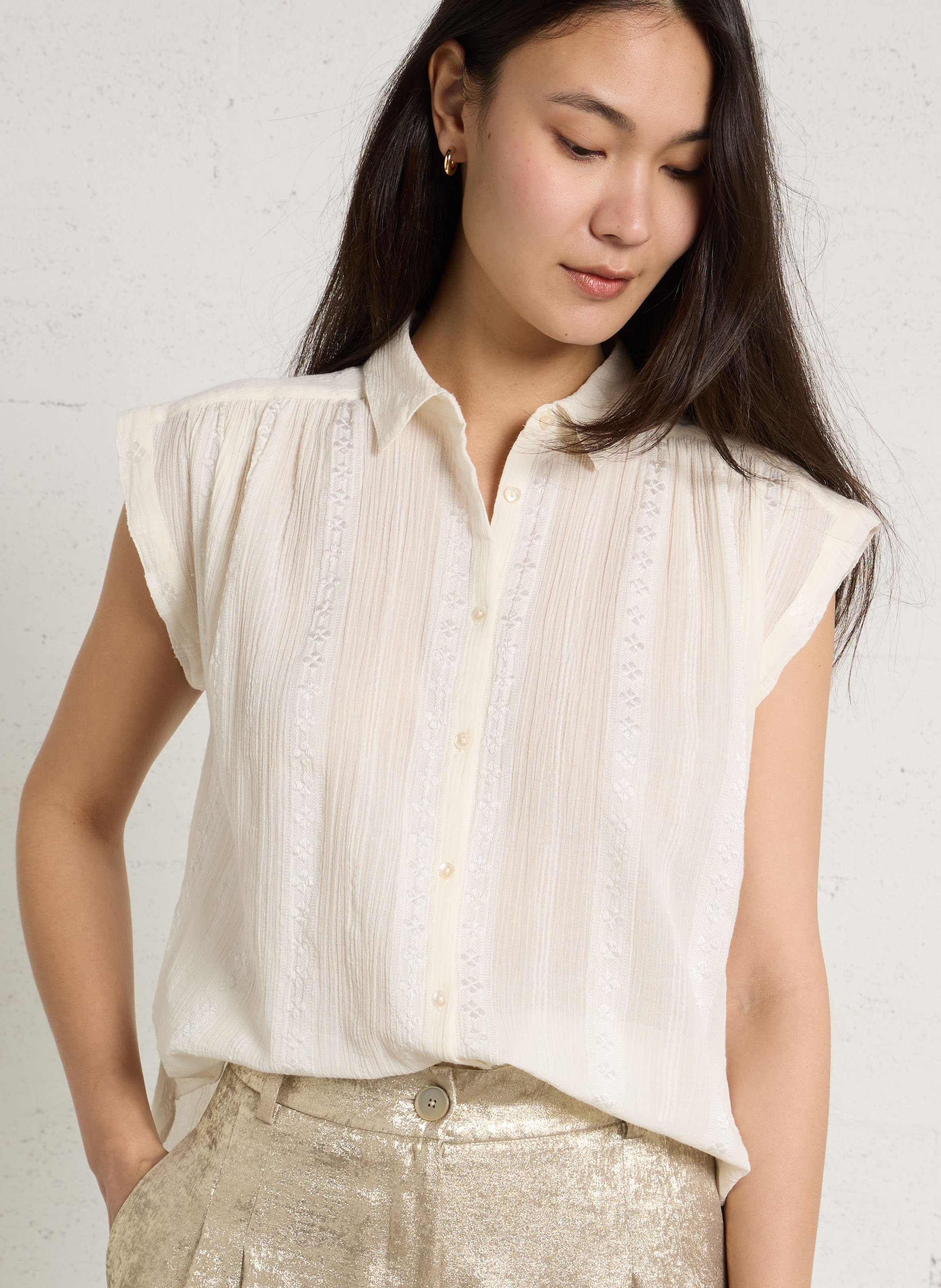 Chemiser col classique en coton mélangé MAISON 123 Beige