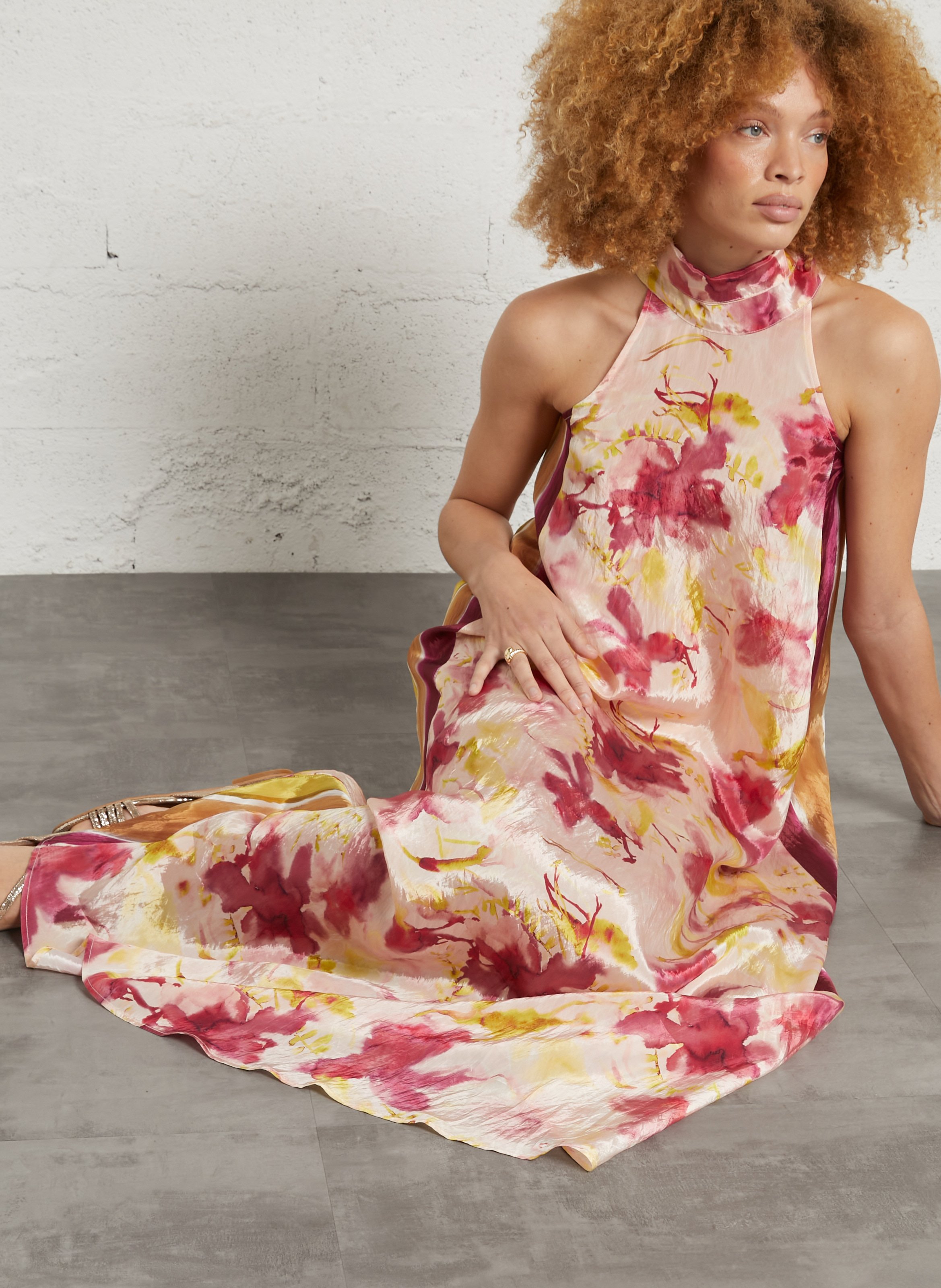 Printed maxi dress with high neck MOMONI Pink