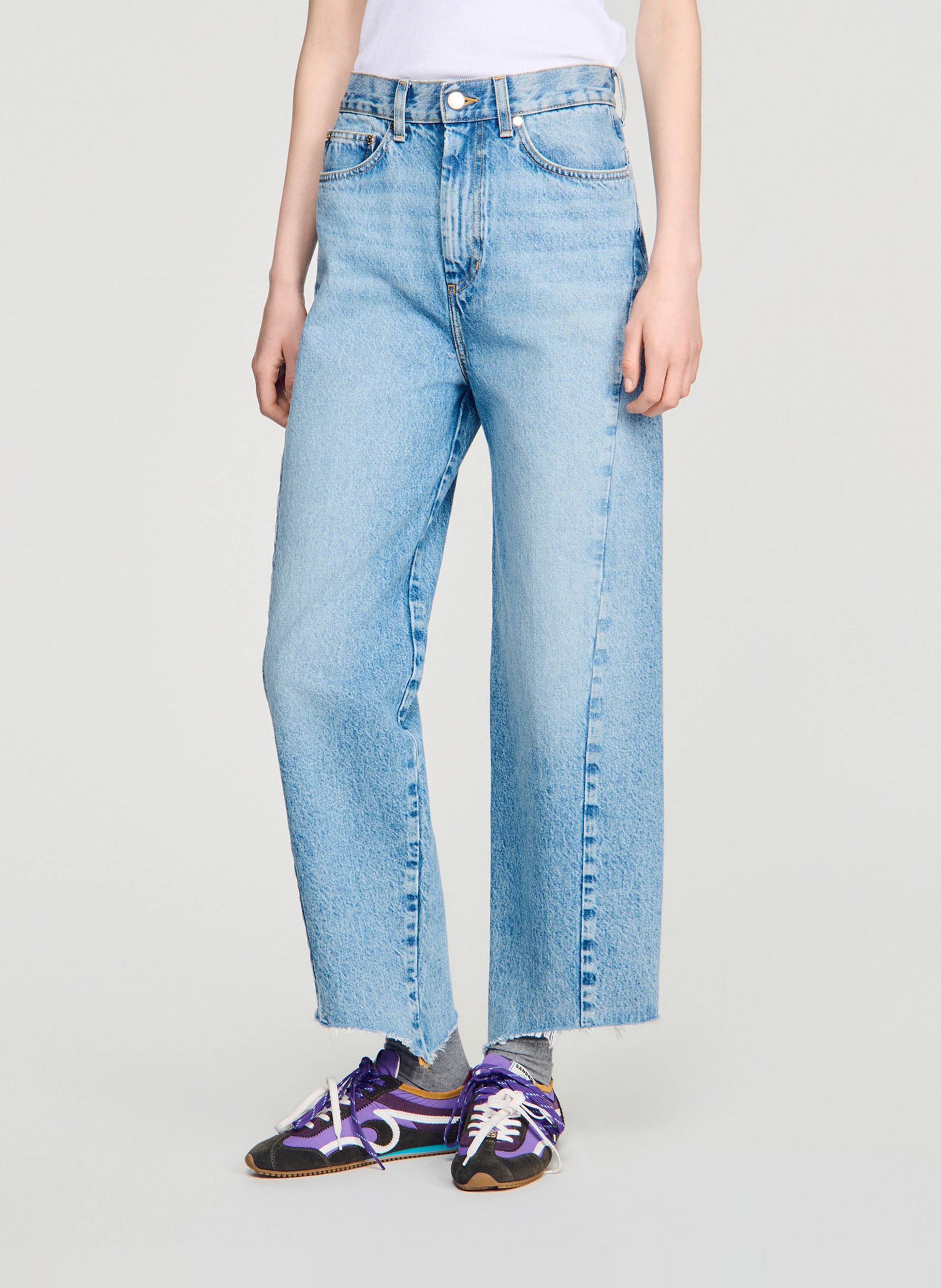 Hoge taille wijd uitlopende jeans met uitsparingen SANDRO Blauw