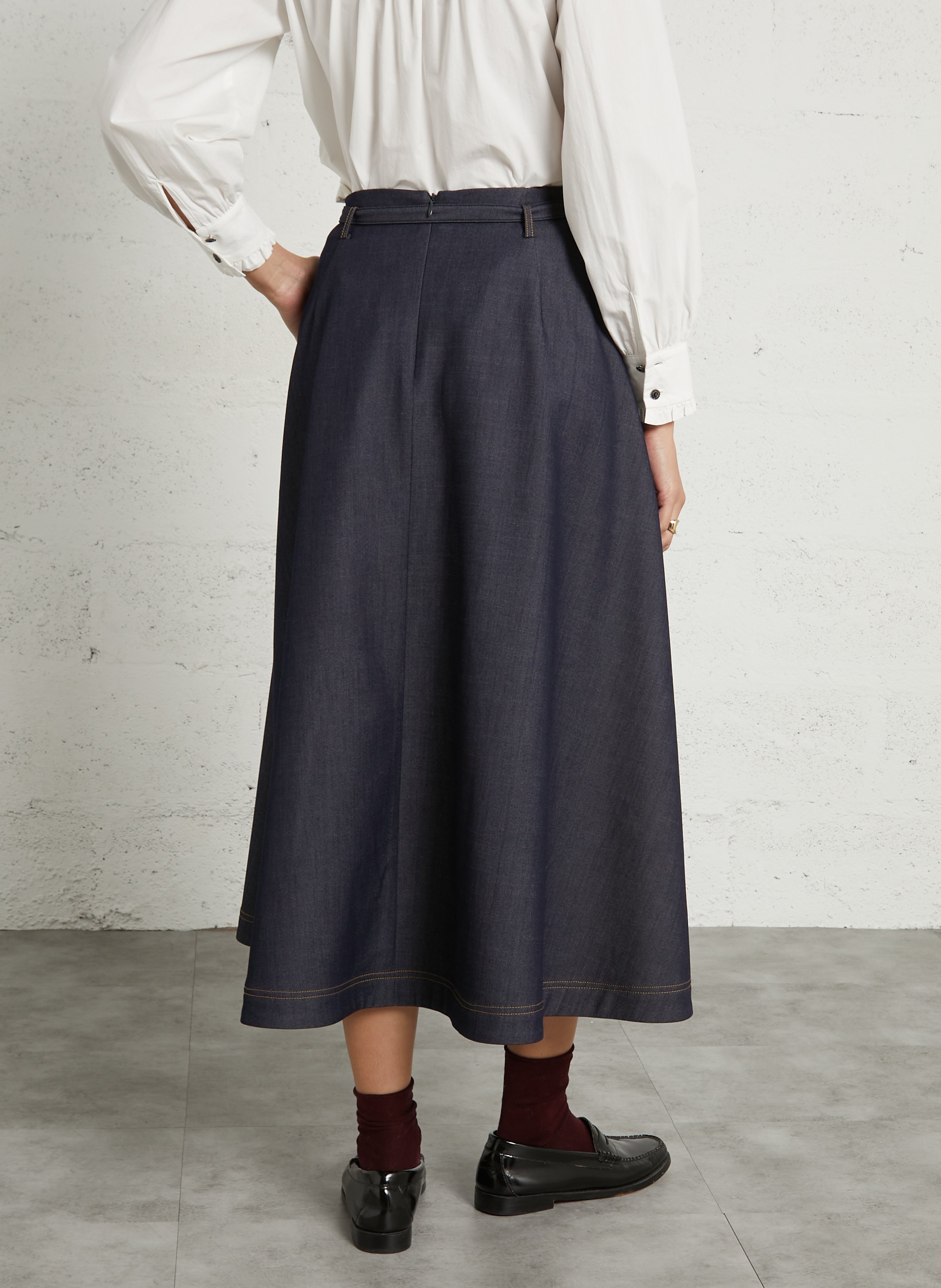 Jupe midi évasée taille haute SUNCOO Jean brut