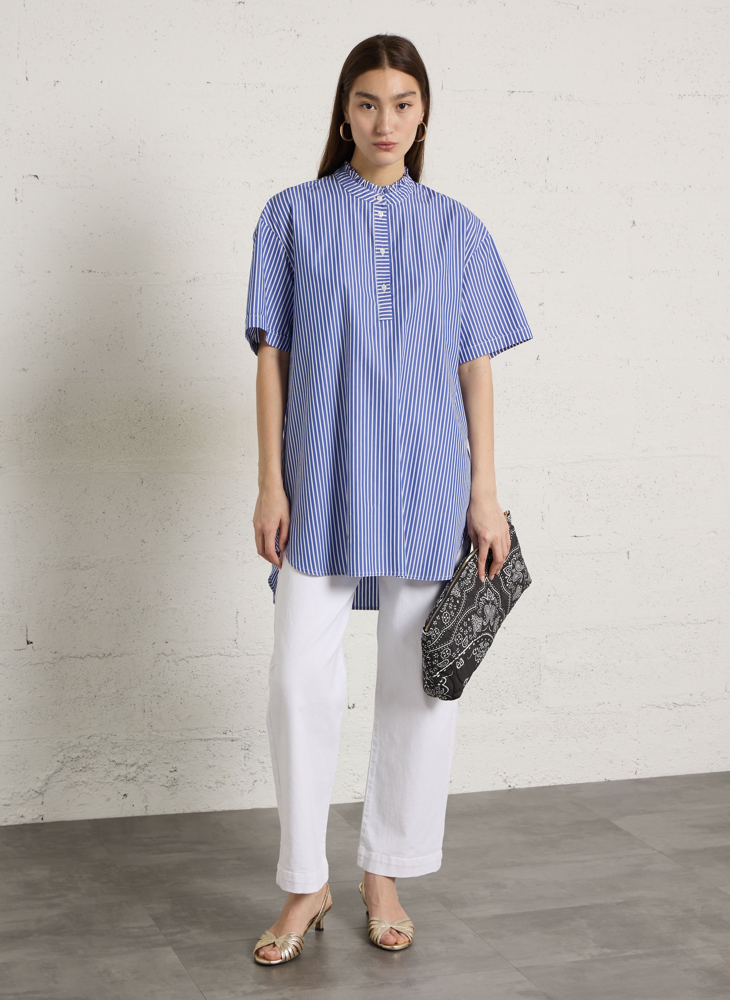 Blouse met strepen en Victoriaanse kraag BENSIMON Blauw