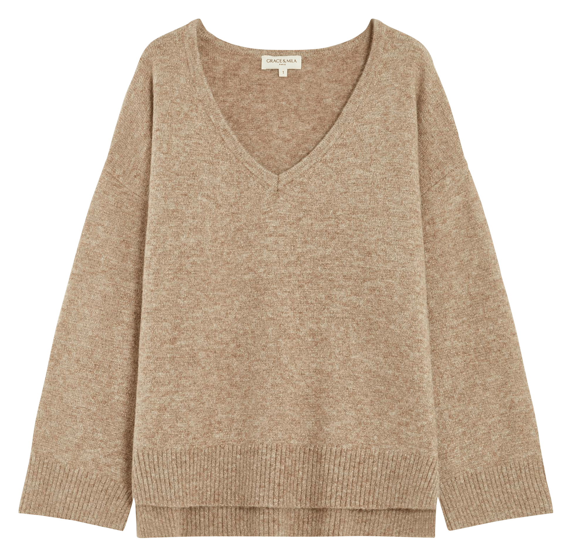 Oversized gebreide trui met V-hals GRACE ET MILA Beige