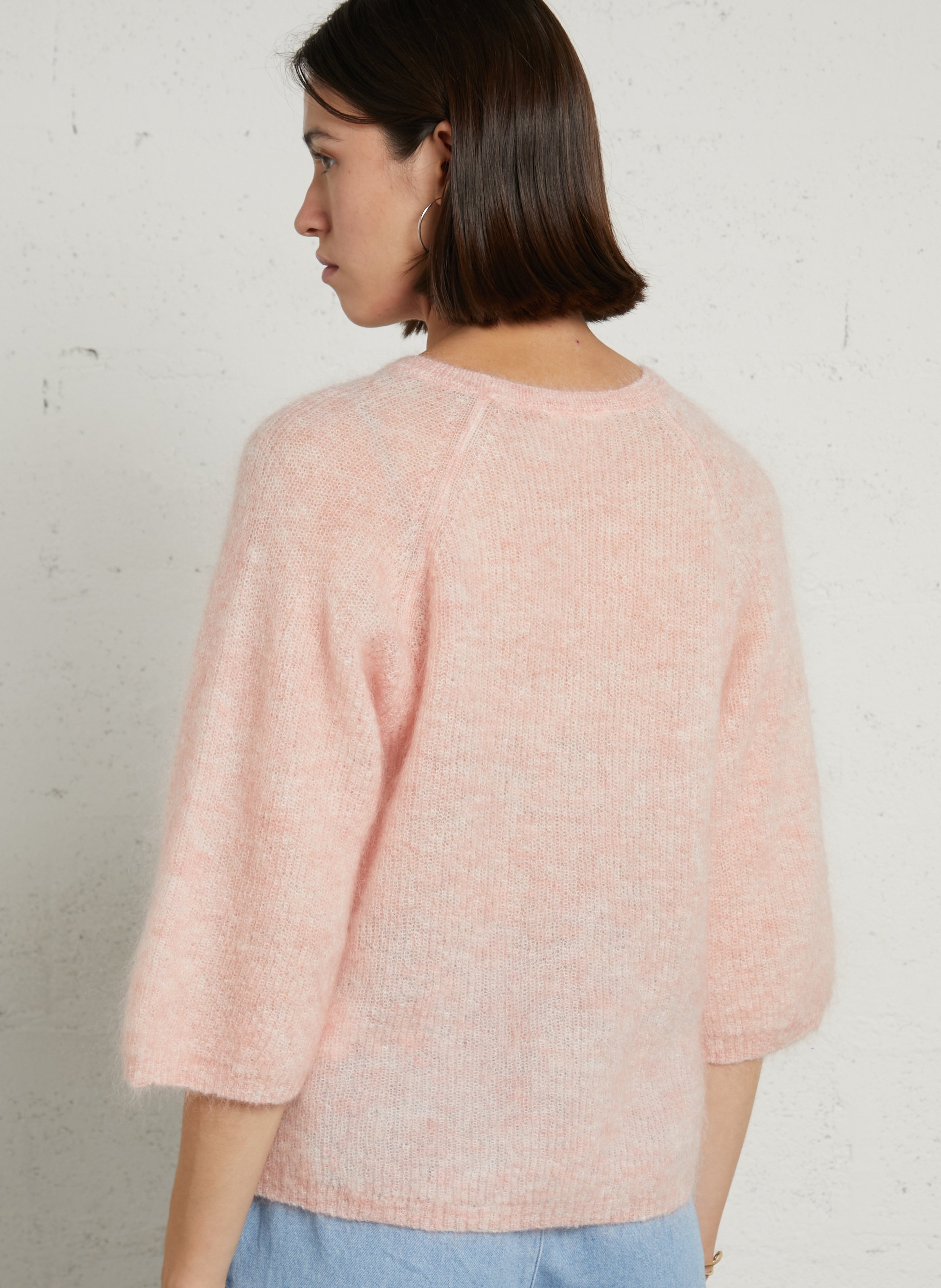 Rechte trui met ronde hals in gemengde mohair MAISON 123 Roze