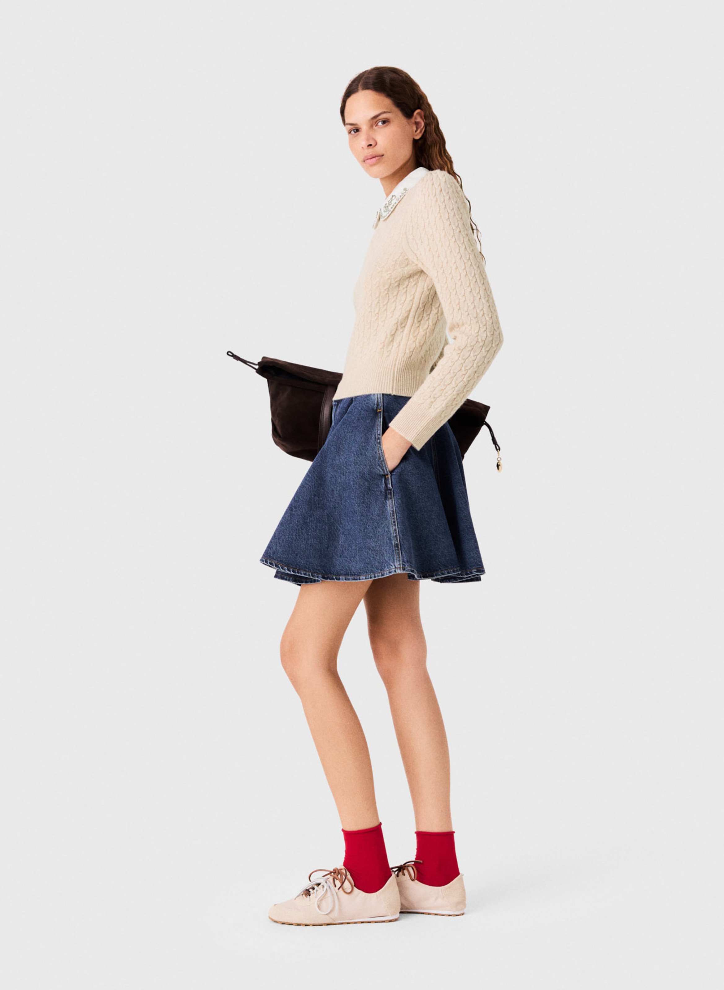 Pull col claudine en laine mélangée MAJE Beige