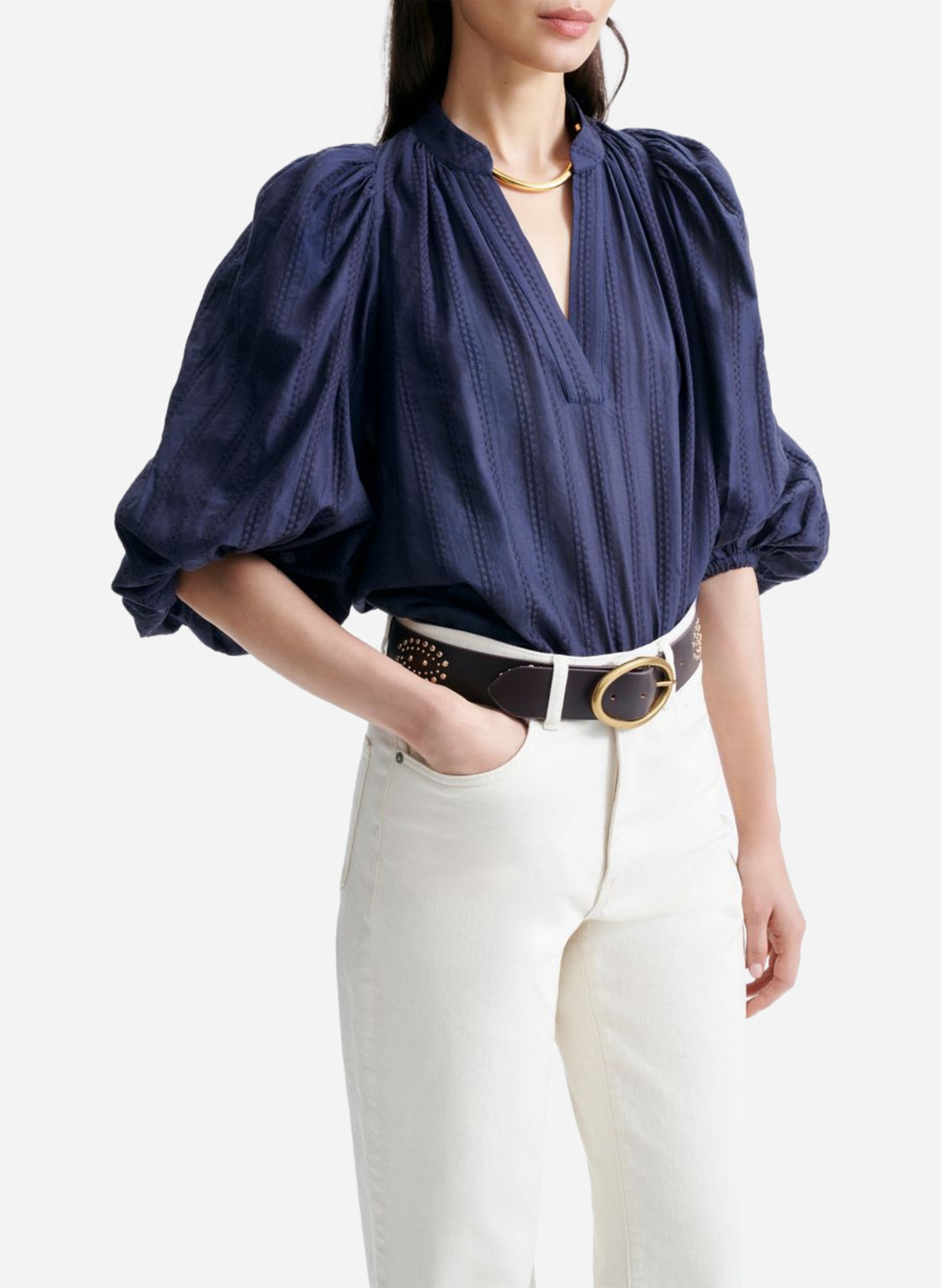 Katoenen blouse met V-hals VANESSA BRUNO Blauw