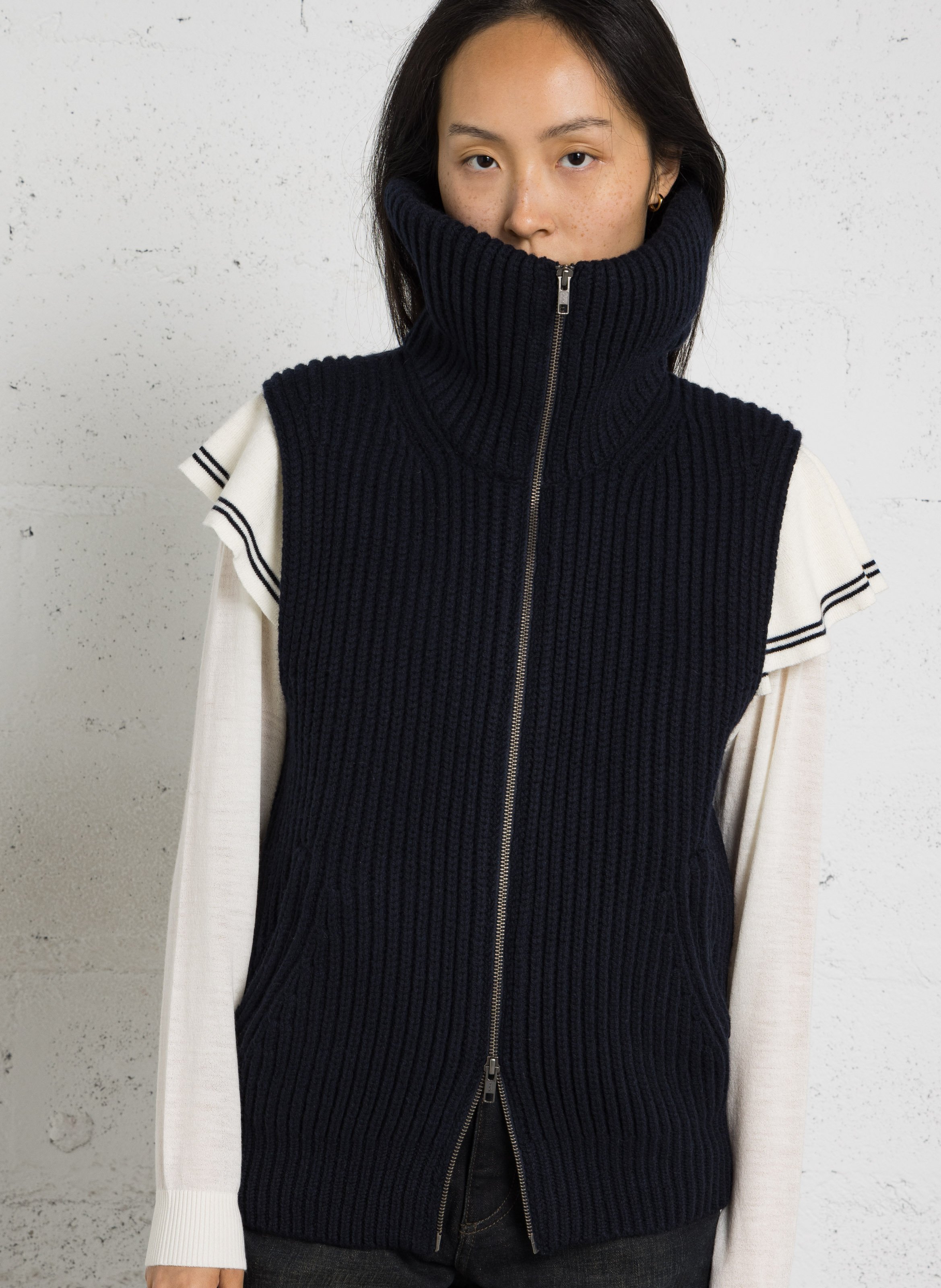Straight ribbed wool vest SOEUR Blue