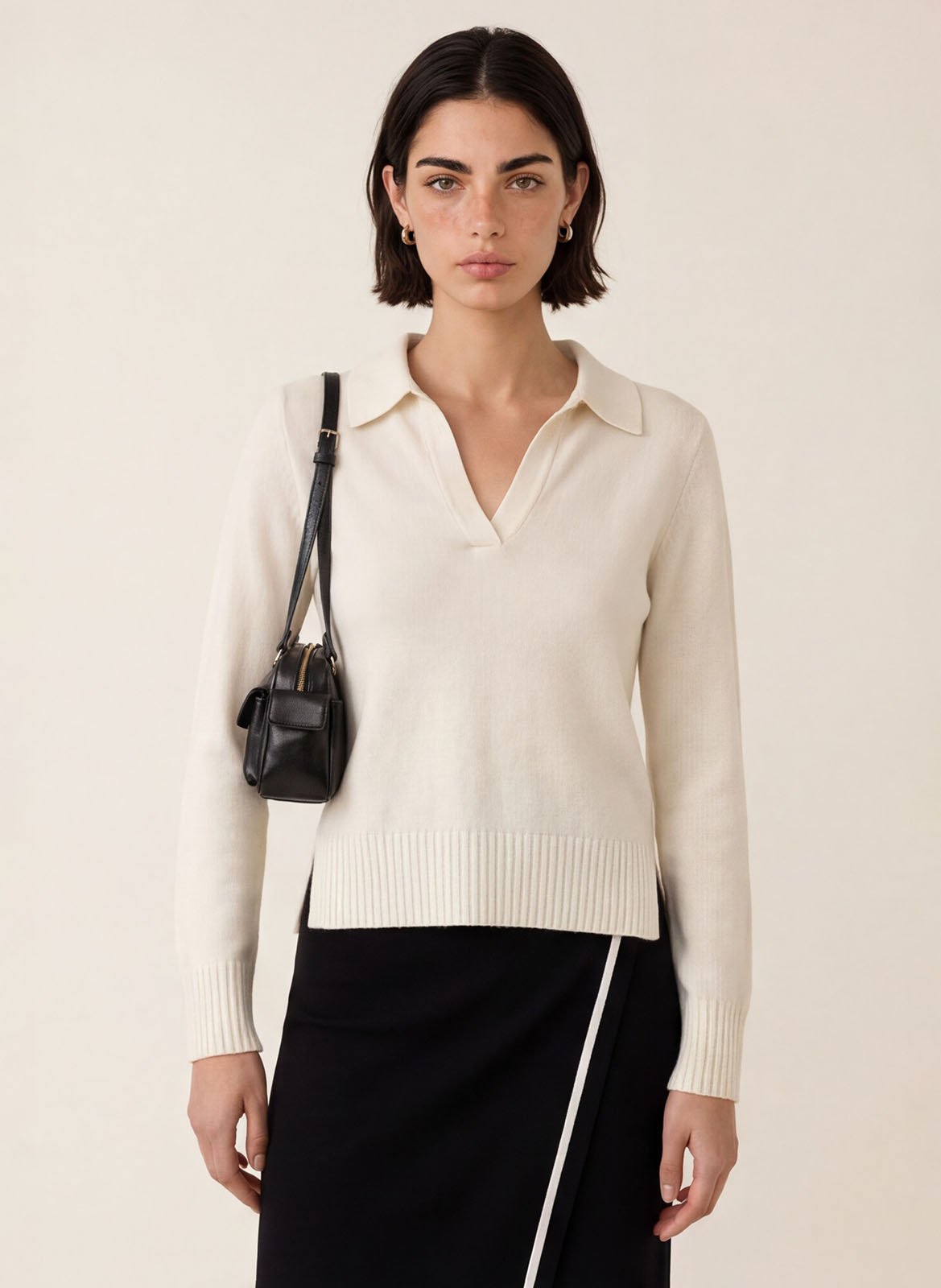 Straight fit wool and cashmere polo neck sweater KOOKAI White