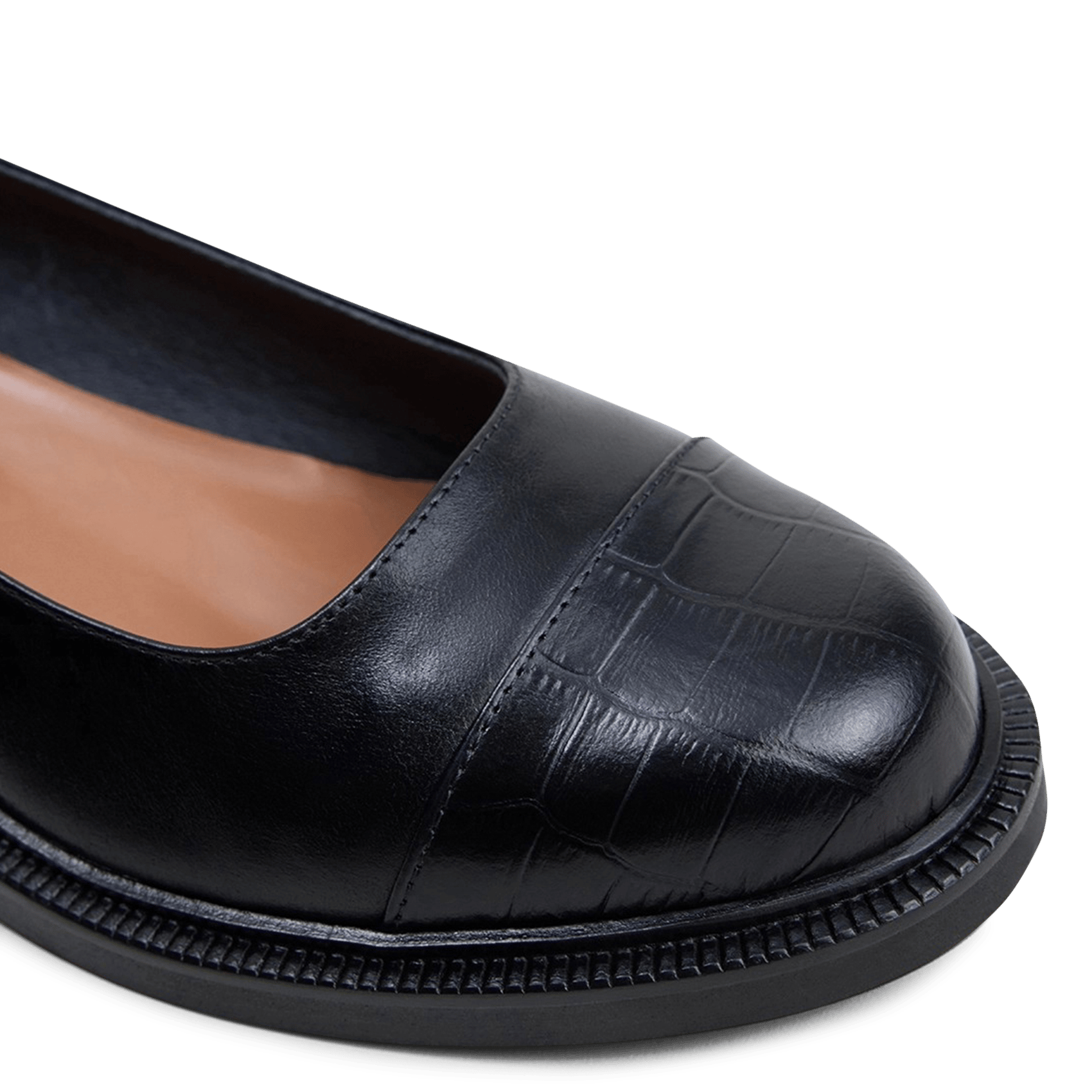 Flat crocodile-effect leather ballet flats JONAK Black