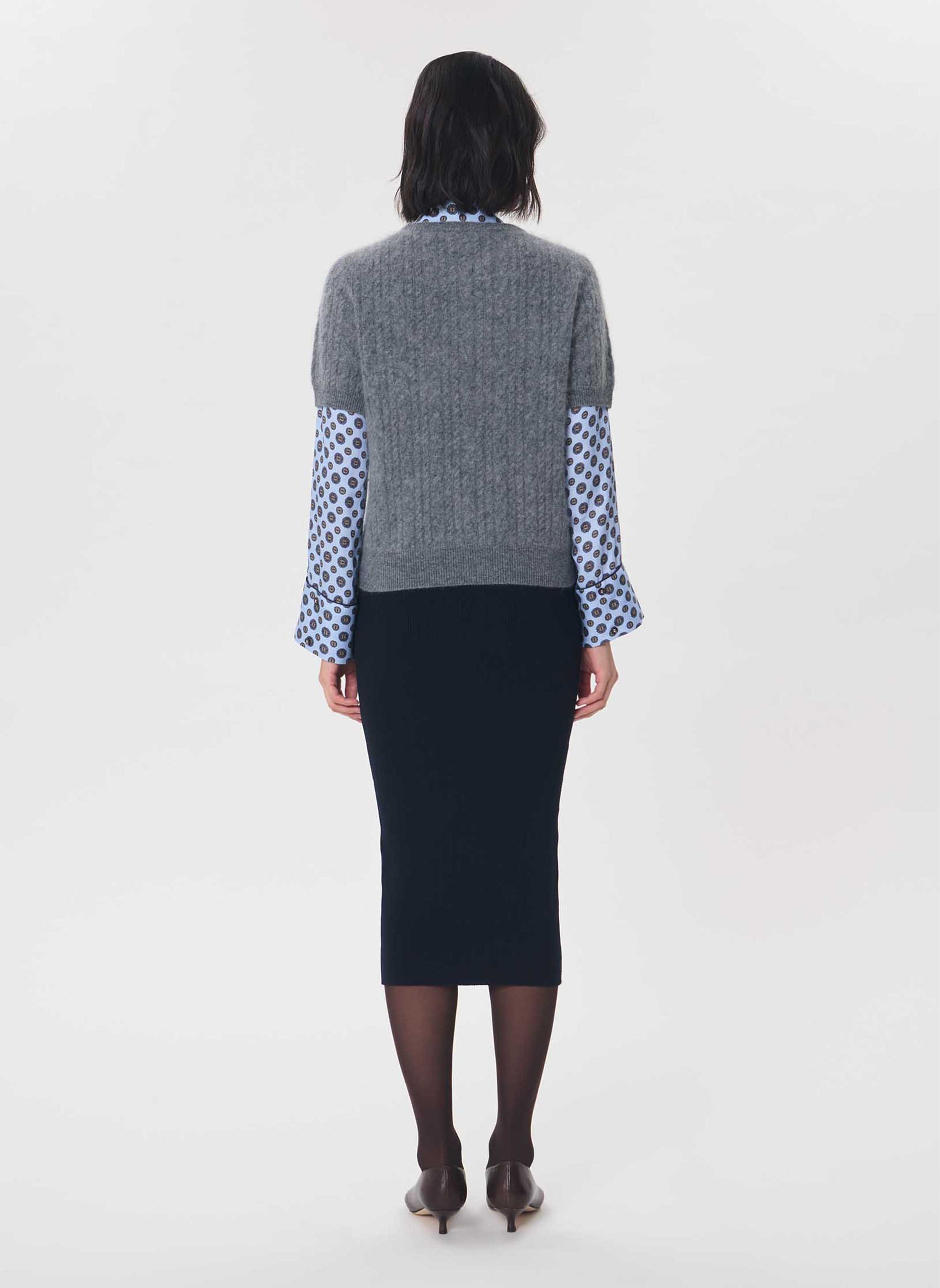 Straight wool short-sleeve sweater TARA JARMON Grey
