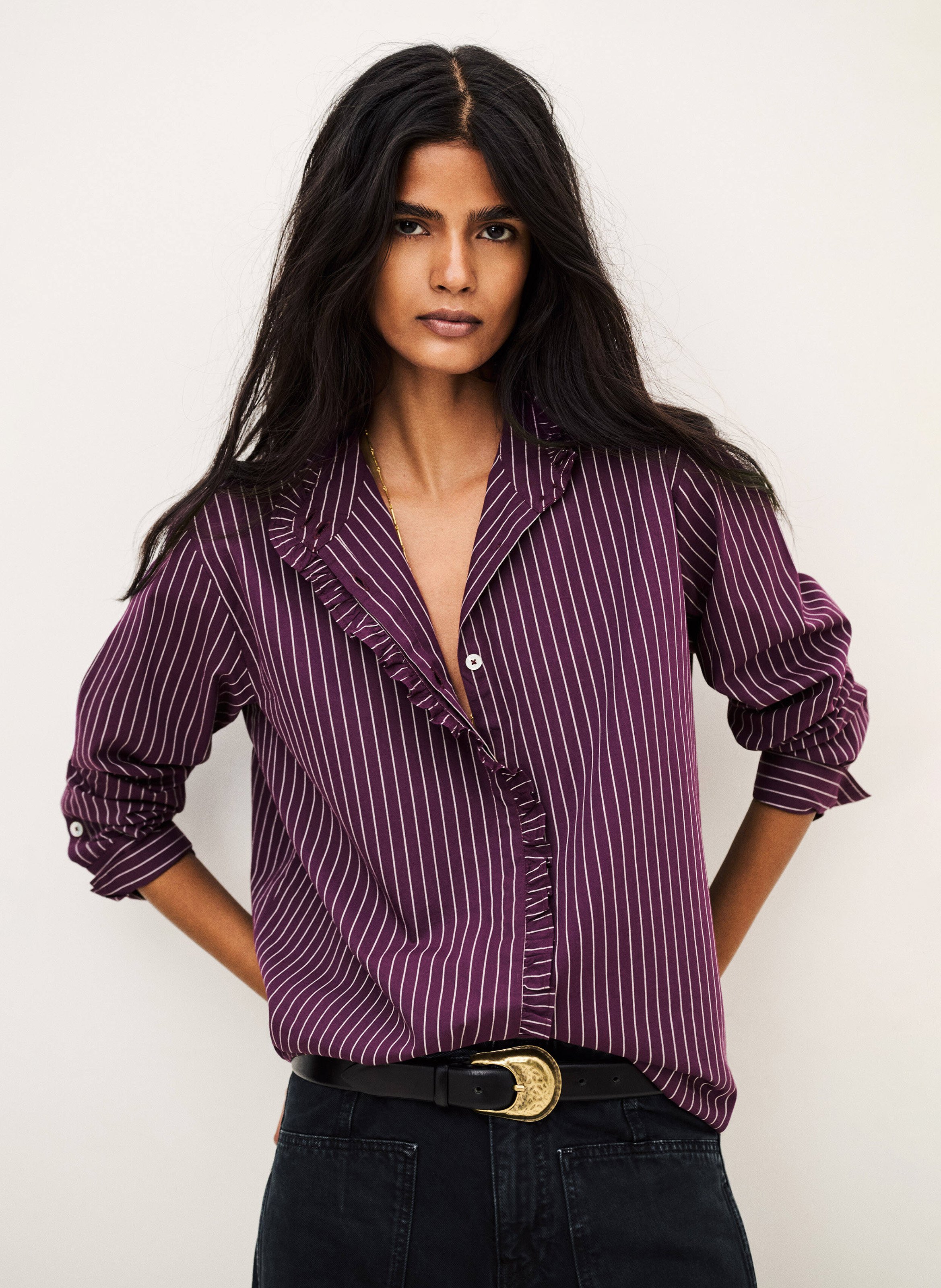 Chemise droite à rayures en coton BA&SH Prune