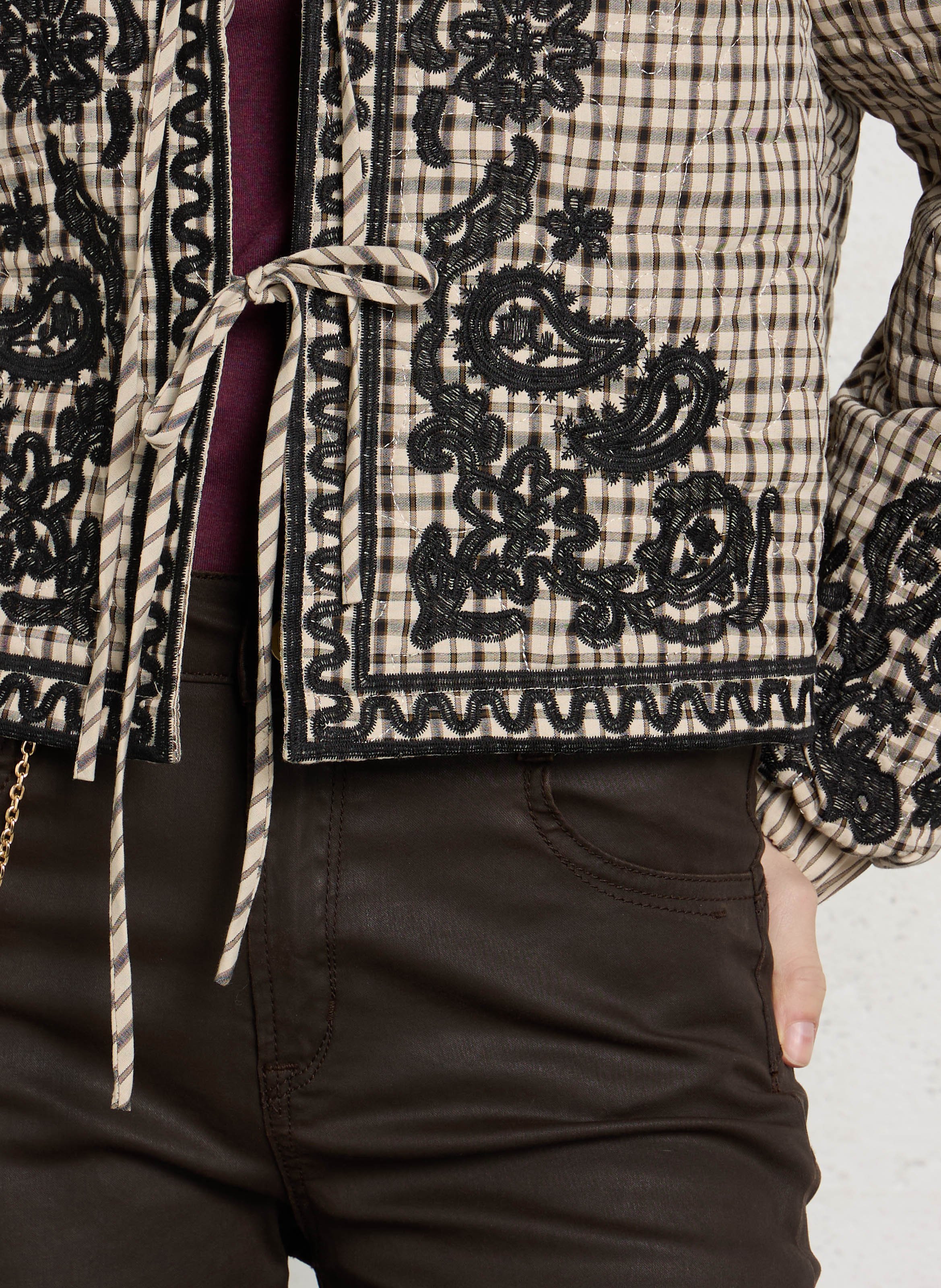 Veste droite à motif vichy en coton mélangé THE KORNER Beige