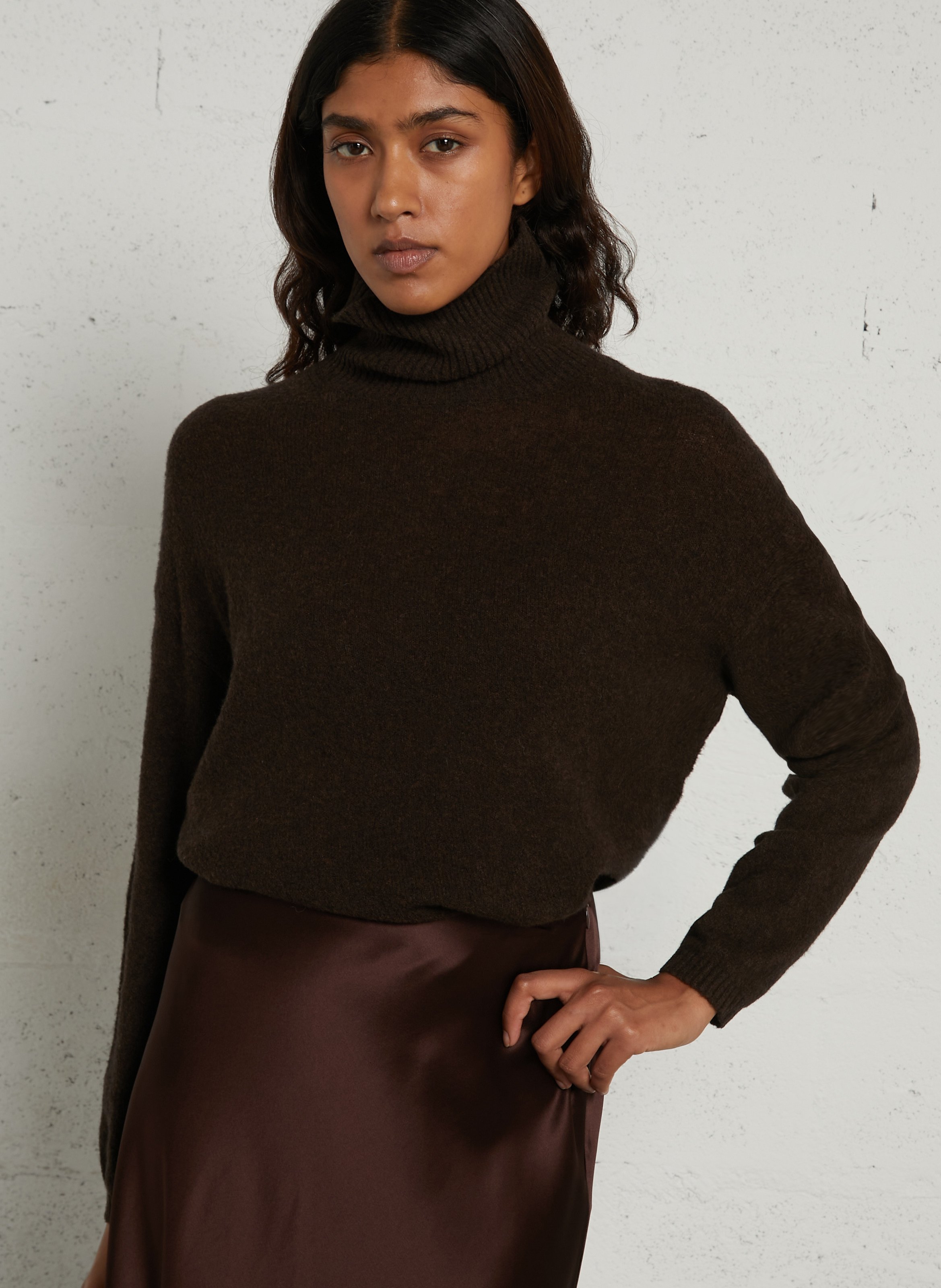 Straight cotton-blend polo neck sweater AMERICAN VINTAGE Brown