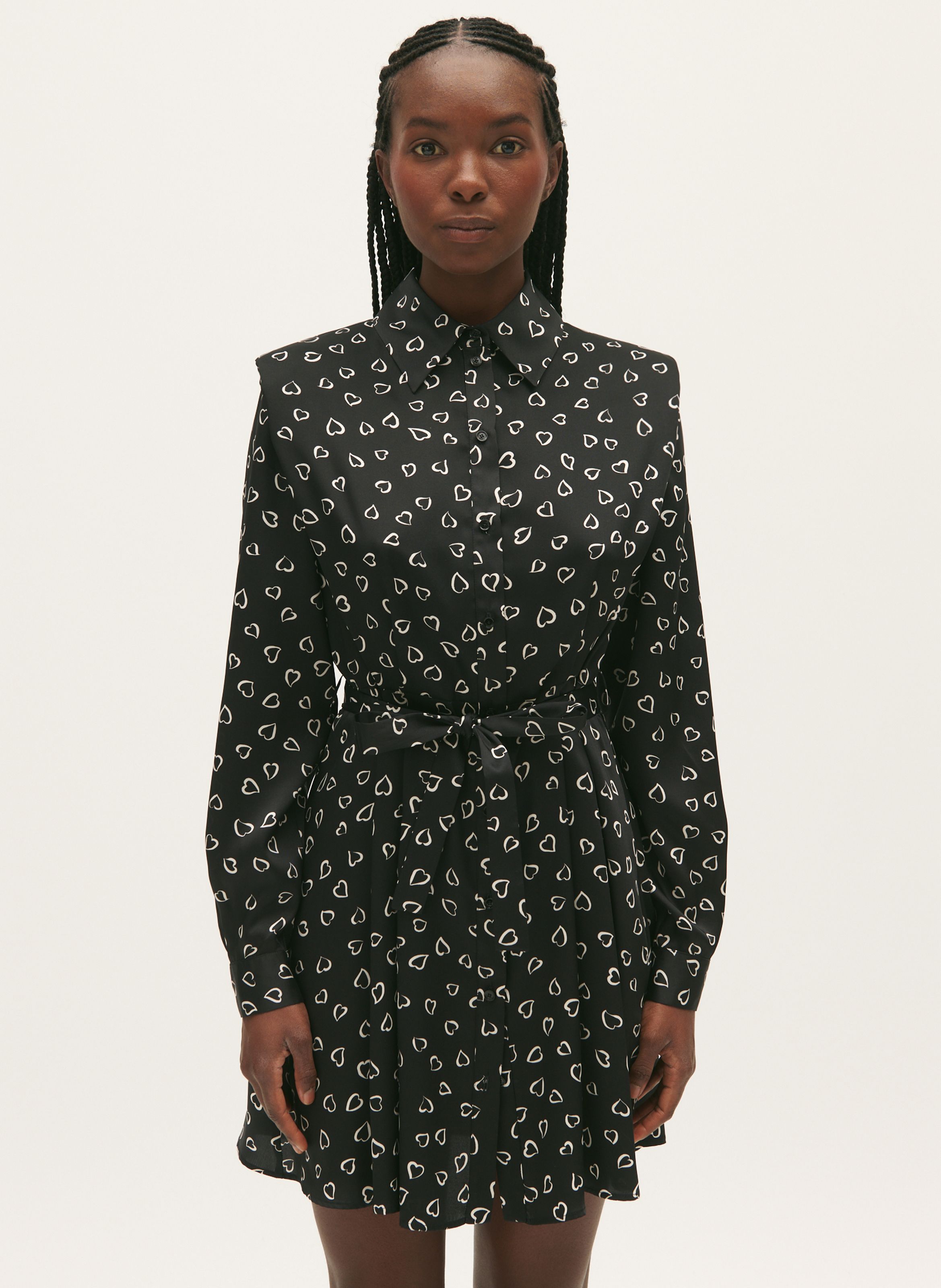 Straight Printed Shirt Dress With Classic Collar Print Fonce