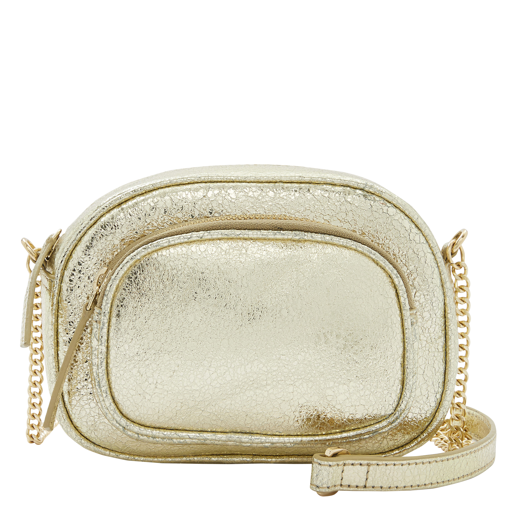 Petit Sac Bandouli?�re M?�tallis?� En Cuir Platine Minelli - Femme | Place des Tendances