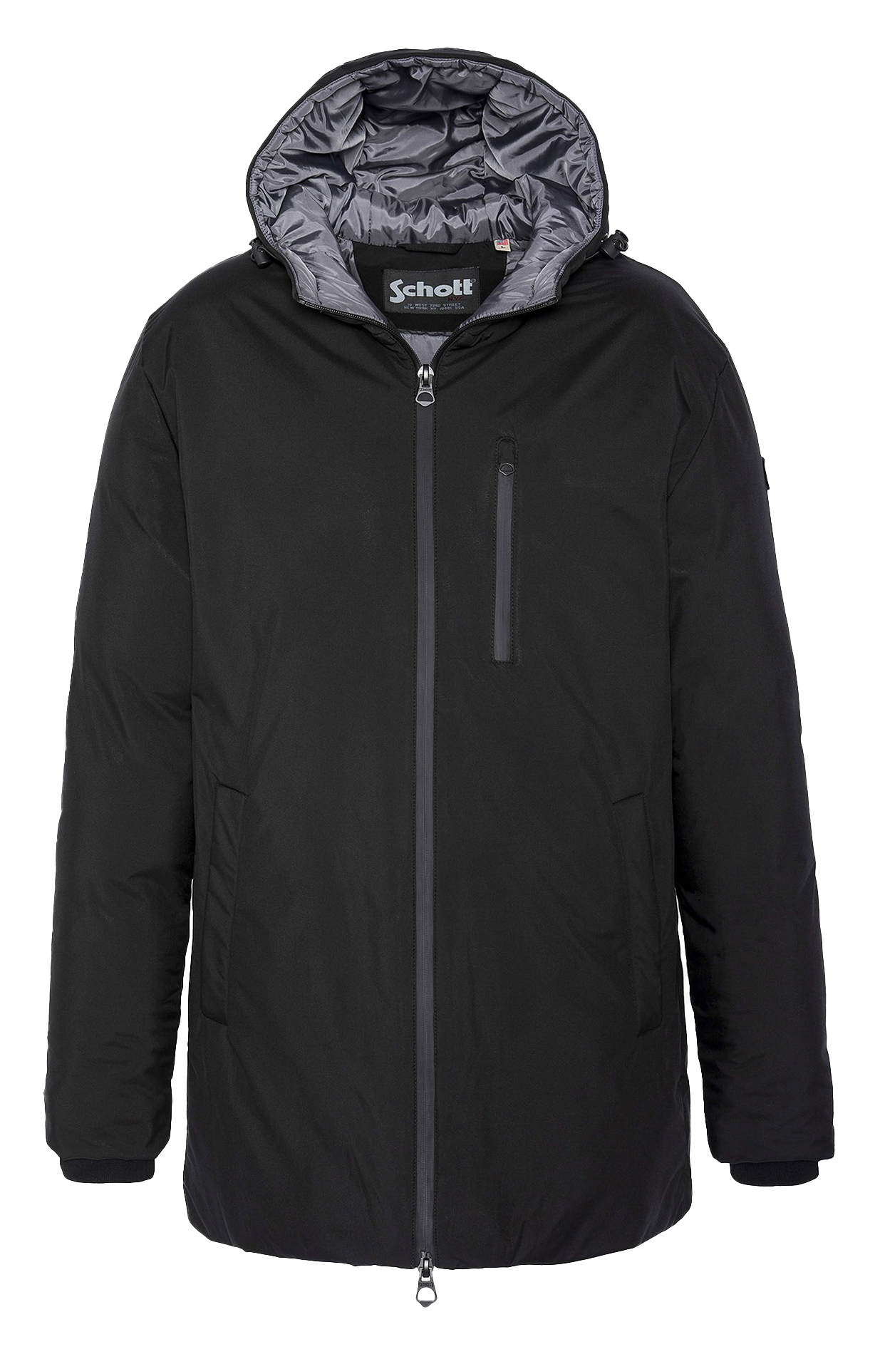 Parka longue droite à capuche Noir