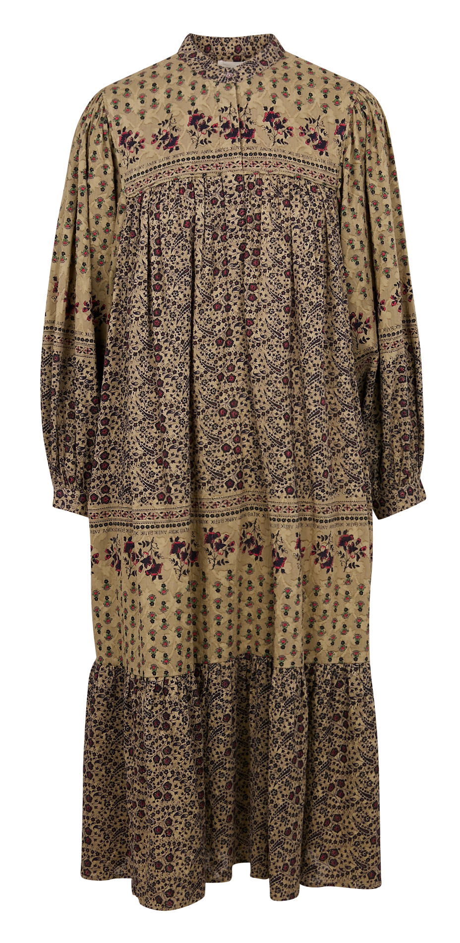Langes Rundhals-Kleid aus bedruckter Baumwolle ANTIK BATIK Khaki
