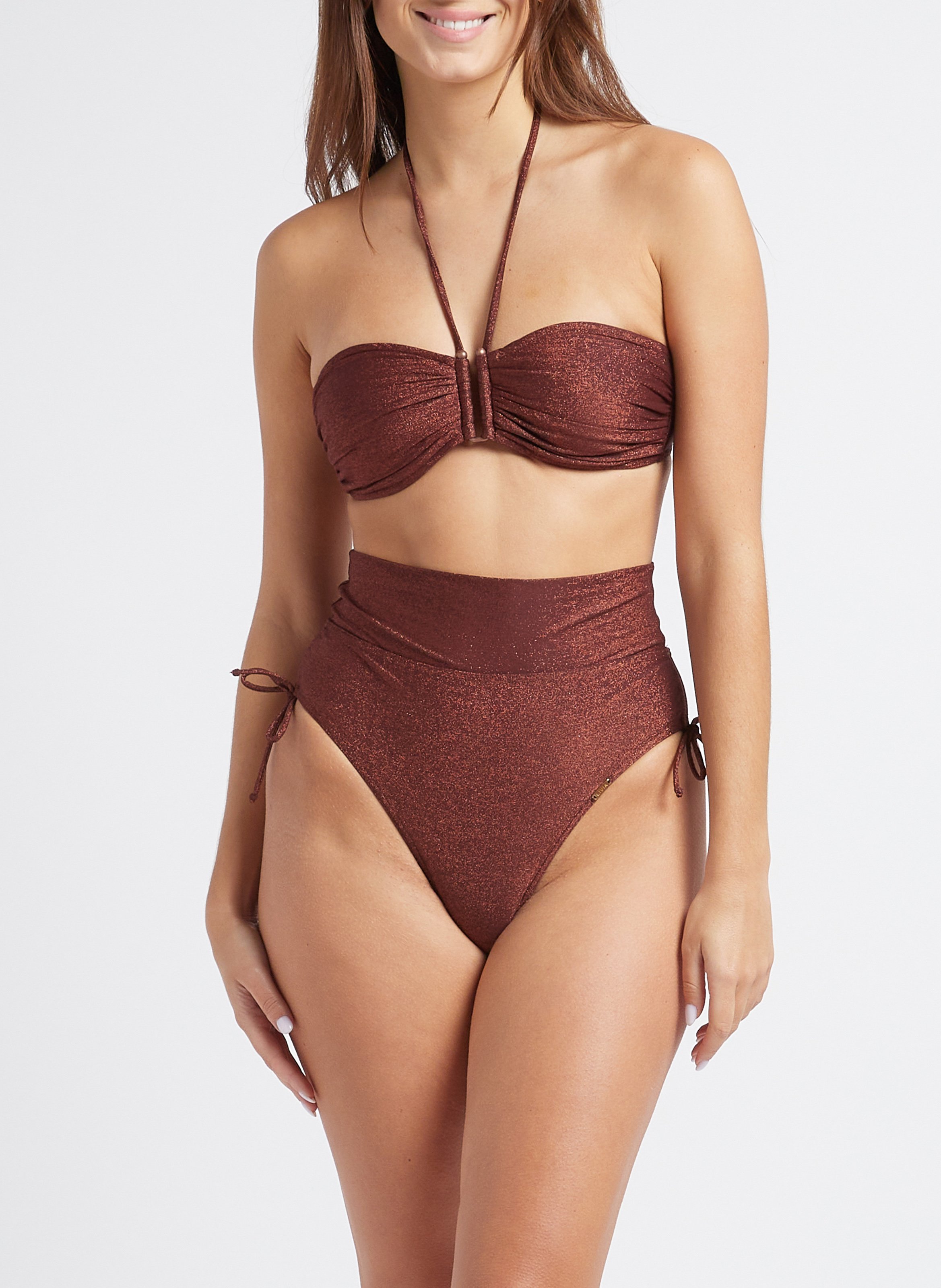 Paillettenbesetztes Bikinioberteil LIVIA Braun