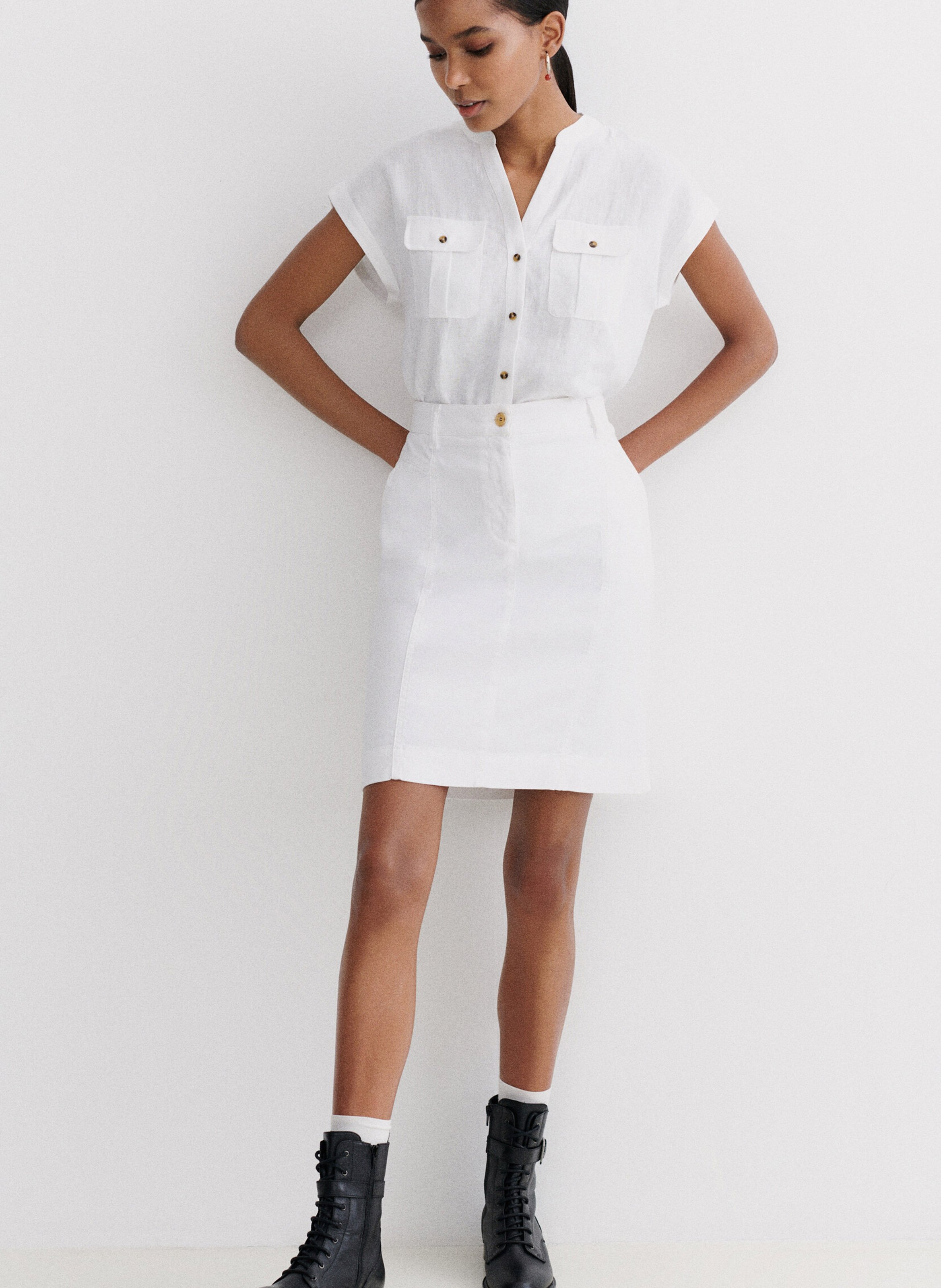 Denim pencil skirt CAROLL White