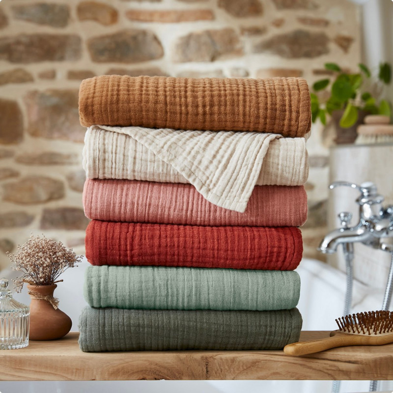 Cotton gauze solid color bath towel 50 x 90 cm Gaia L'EFFET PAPILLON Red