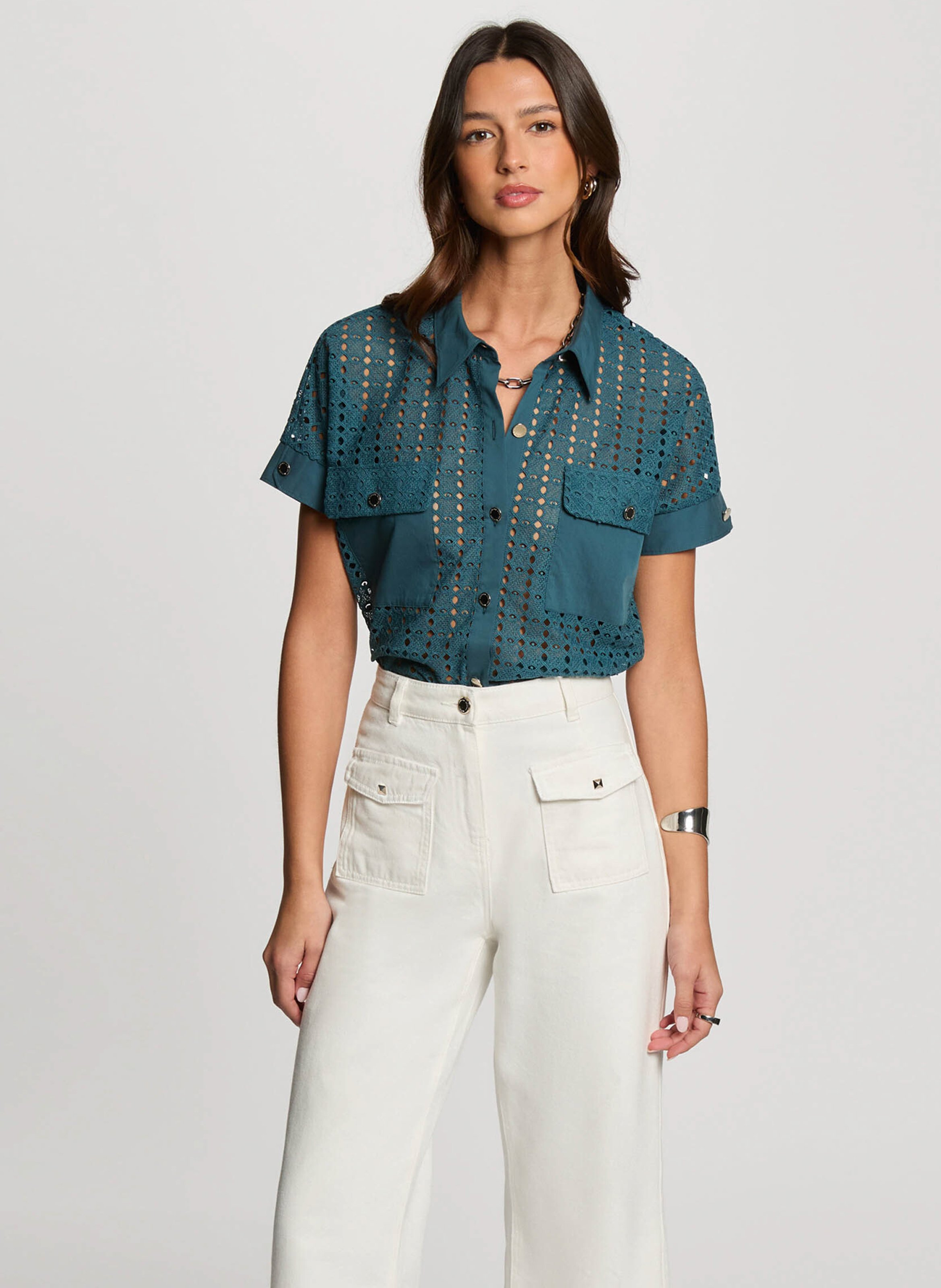 Chemise droite en guipure MORGAN Bleu