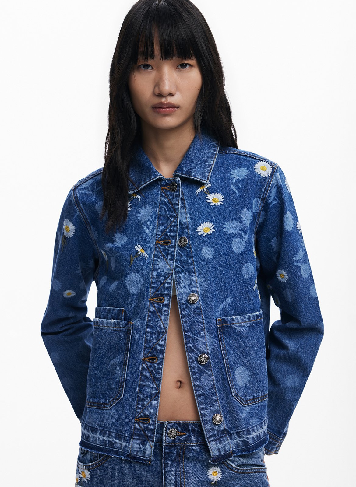 Veste col classique en denim de coton DESIGUAL Bleu