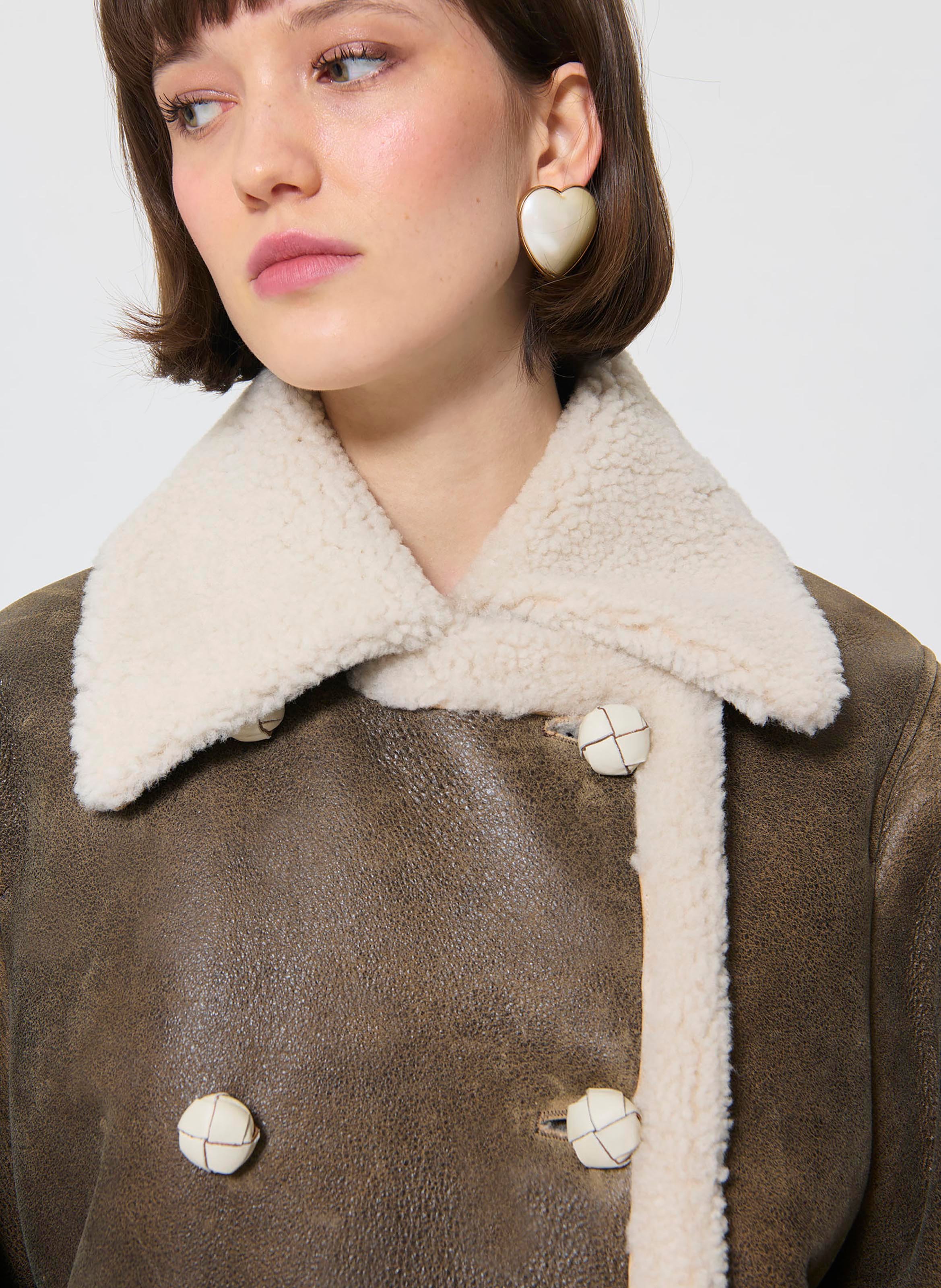 Oversized leather jacket TARA JARMON Brown