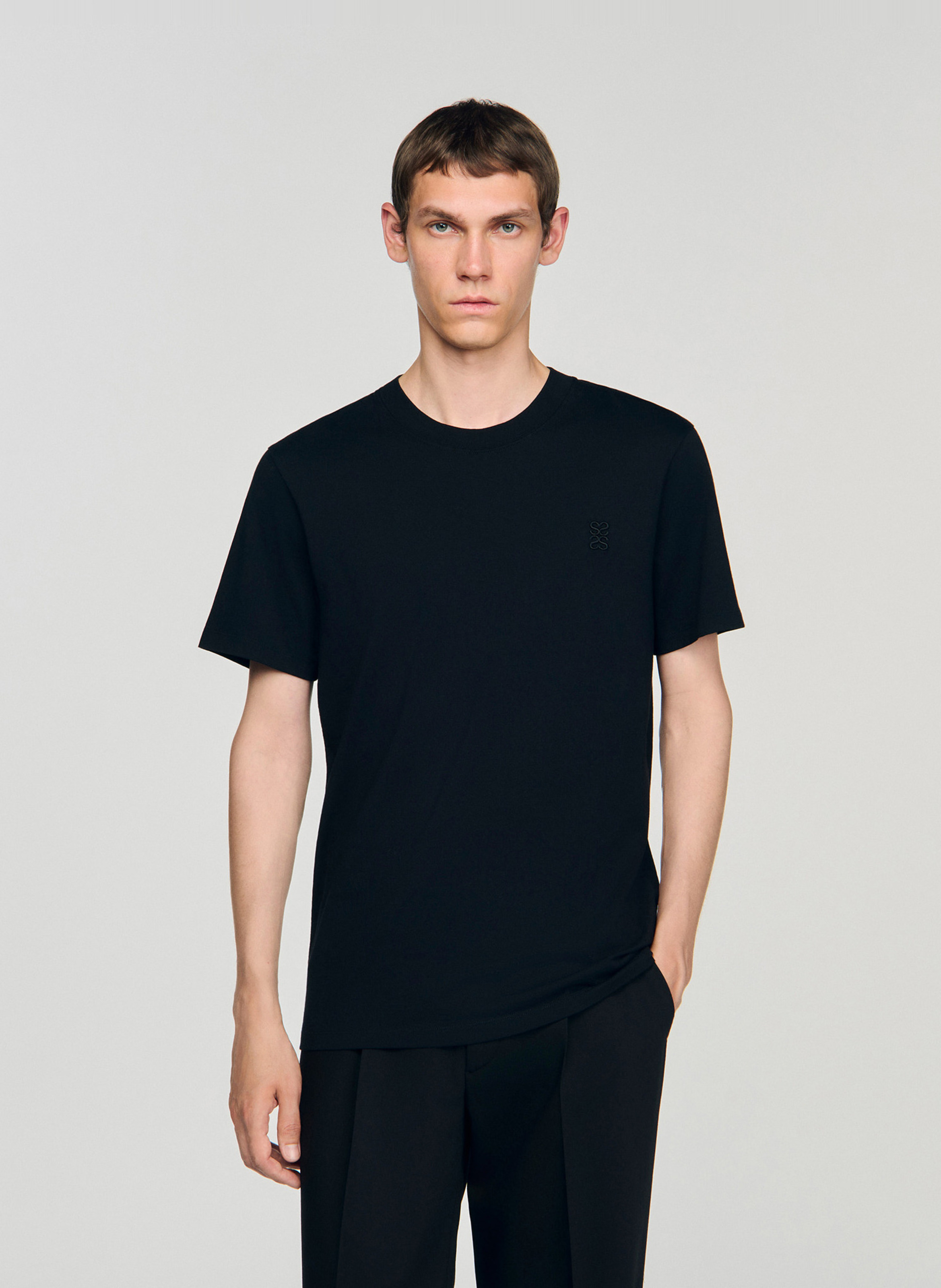 Round neck cotton t-shirt SANDRO Black
