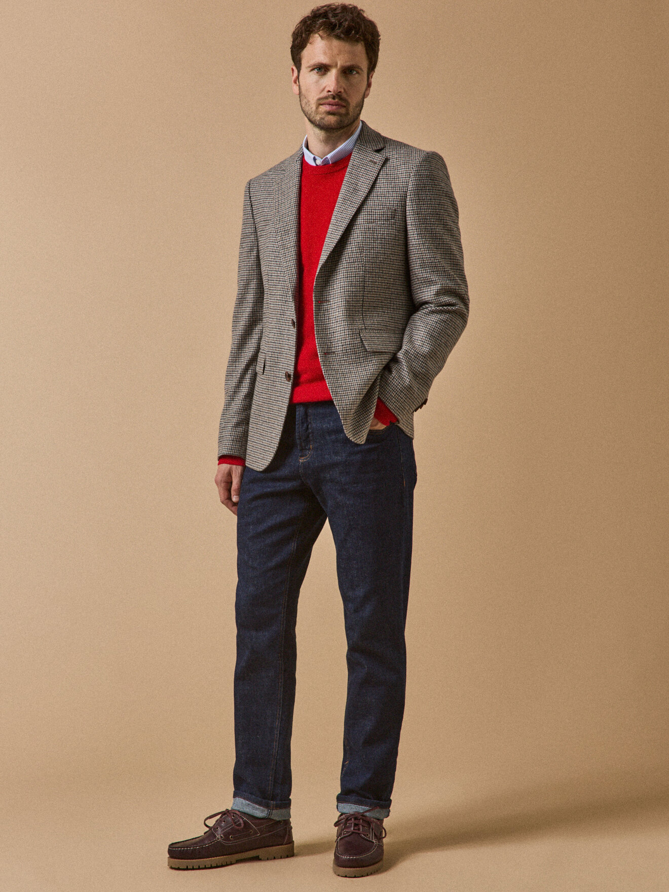 Houndstooth wool blazer CYRILLUS Brown