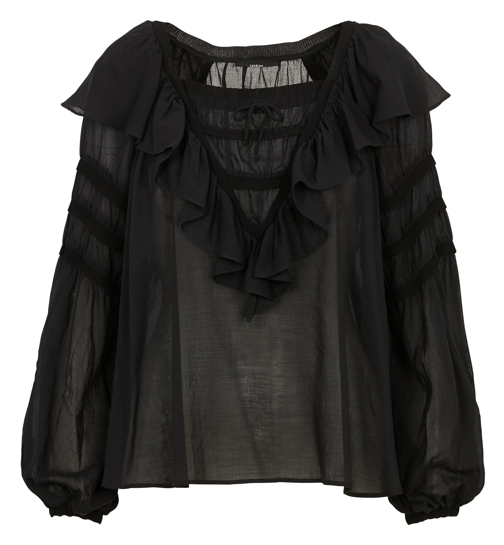 Solid color ruffled peplum top COTELAC Black
