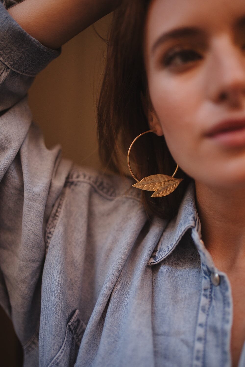 Silver-plated leaf hoop earrings MONSIEUR SIMONE Silver