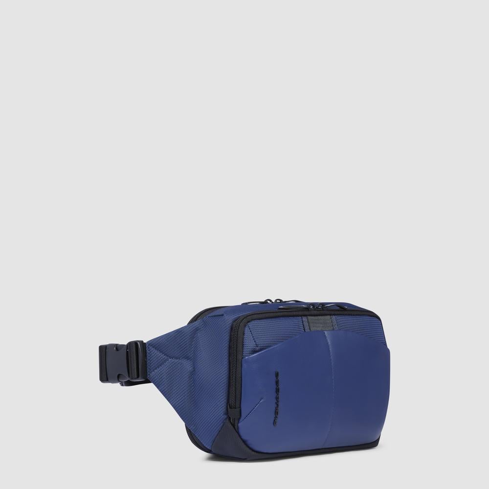 Fanny pack in recycled fabric and bio-sourced material with RFID protection PIQUADRO Blue