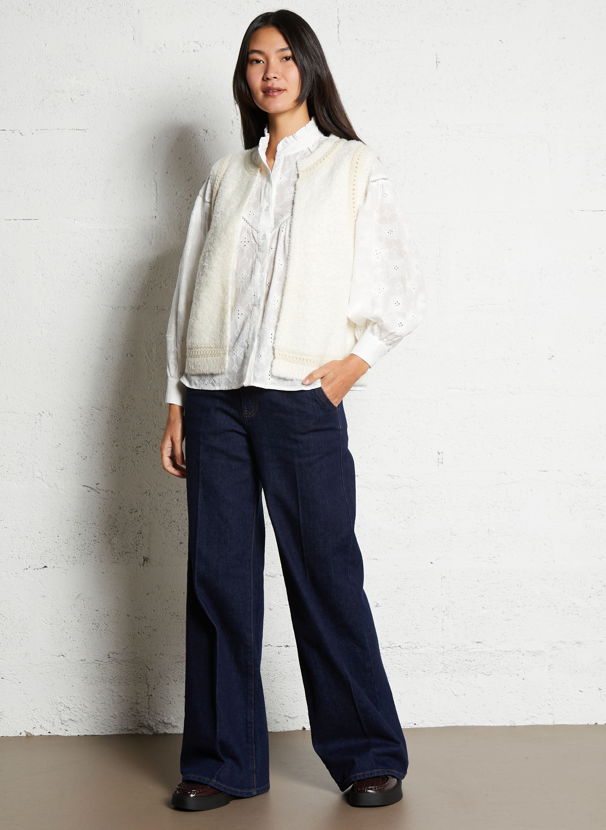 Pull droit col rond en laine mélangée MAISON 123 Beige